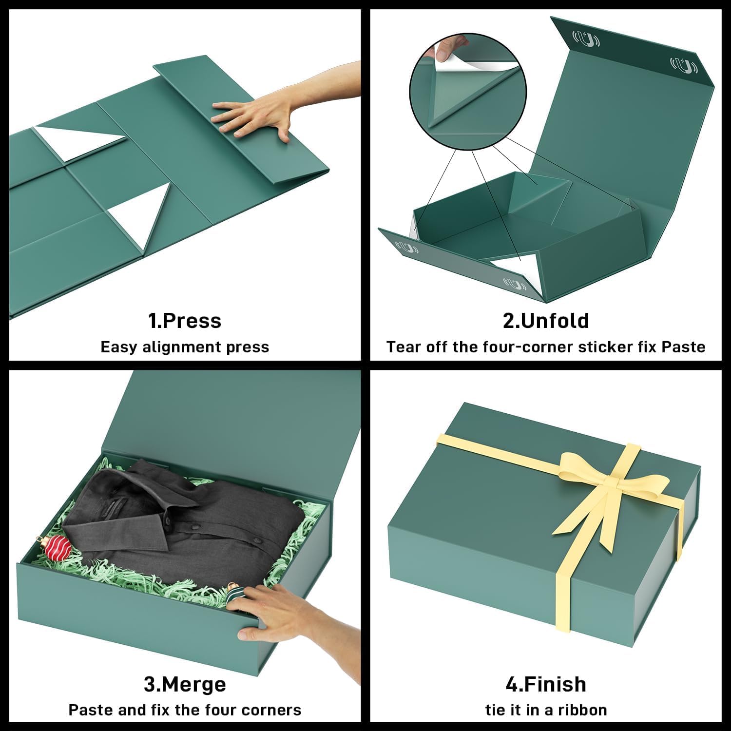 Thumbnail 3 de 2er Pack Geschenkboxen 30x20x7,6 cm mit magnetischem Verschluss – Grün