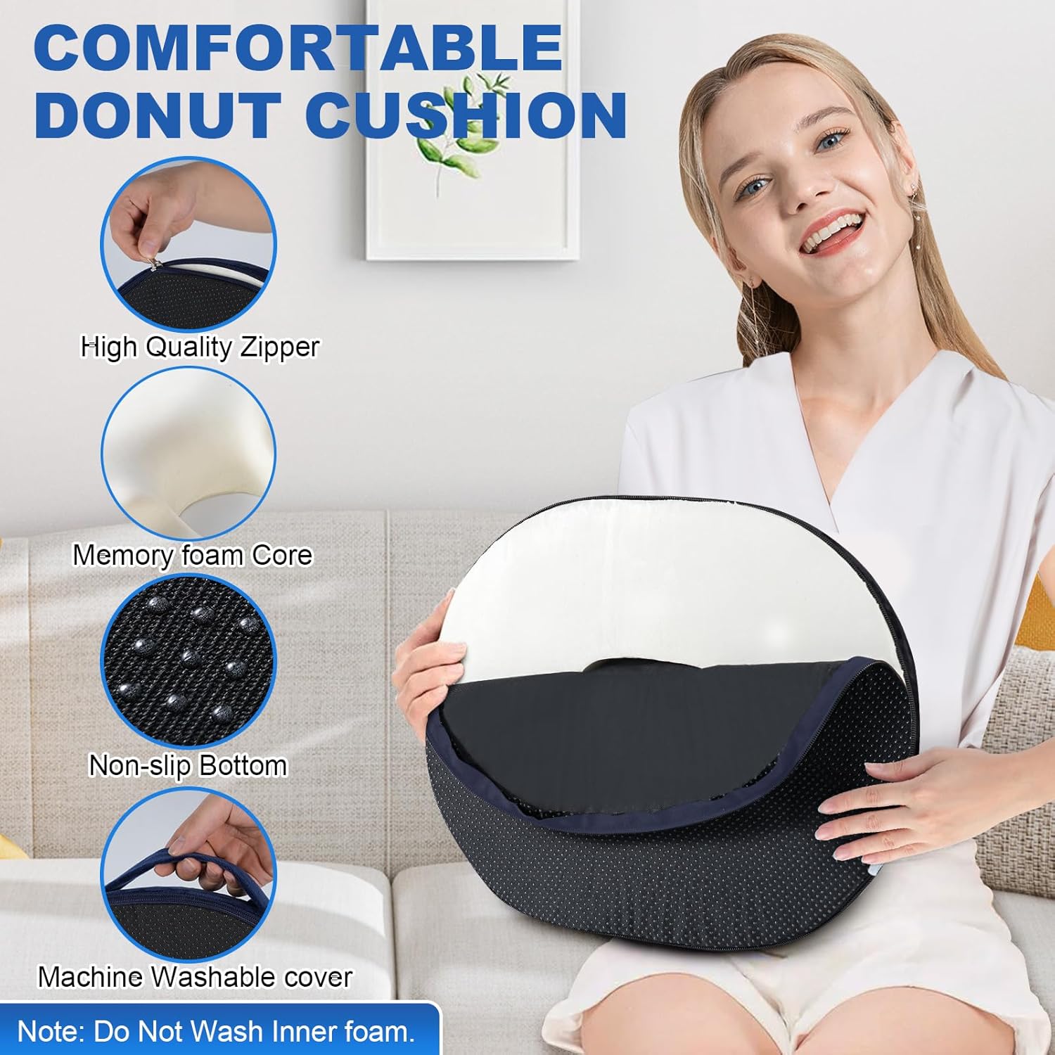 Detalle de Ecosafeter Coussin Donut Ergonomique en Mousse à Mémoire de Forme – Soutien Coccyx et Confort Durable