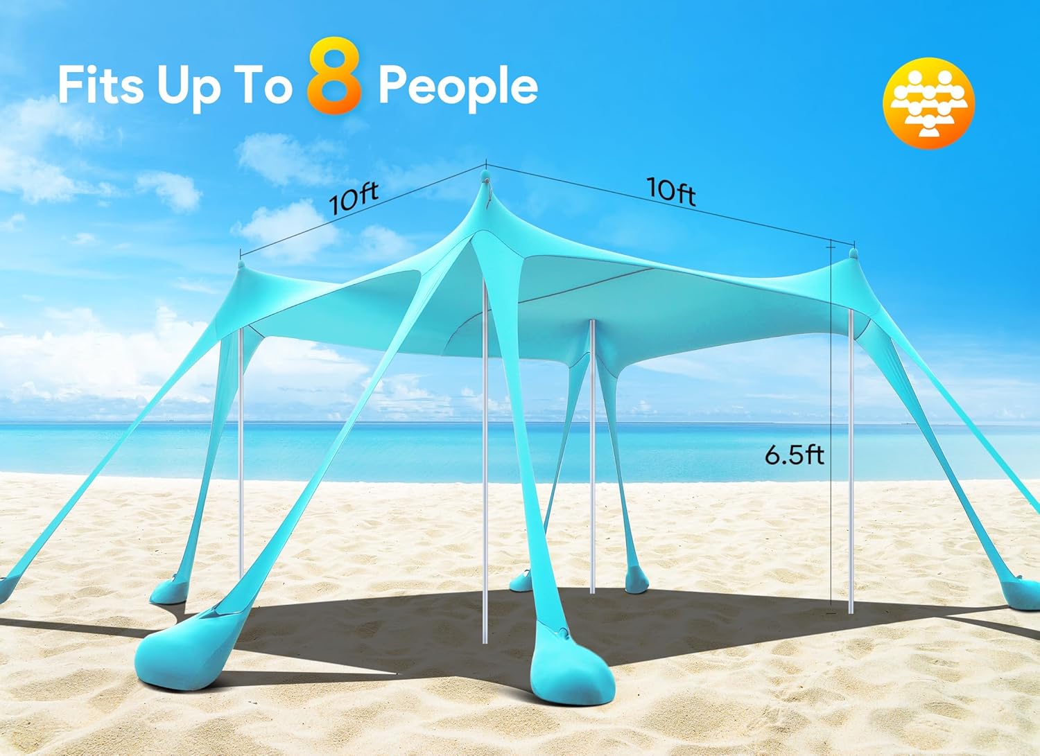 Thumbnail 1 de Osoeri Beach Tent Sun Shelter UPF50+ (10×10 ft) with 8 Sandbags, Shovels, Ground Pegs & Poles