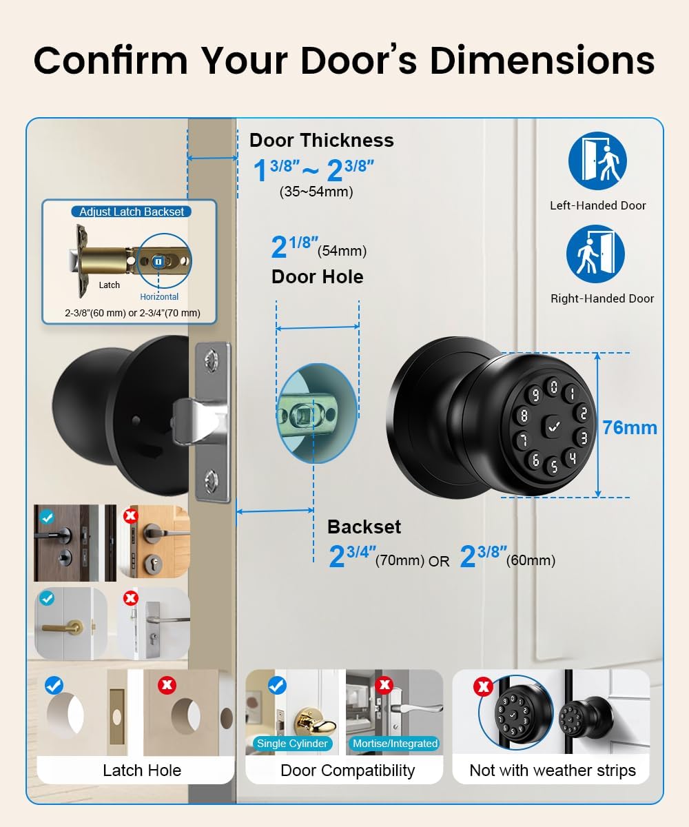 Detalle 2 de Smart Keypad Door Knob, Bright Black