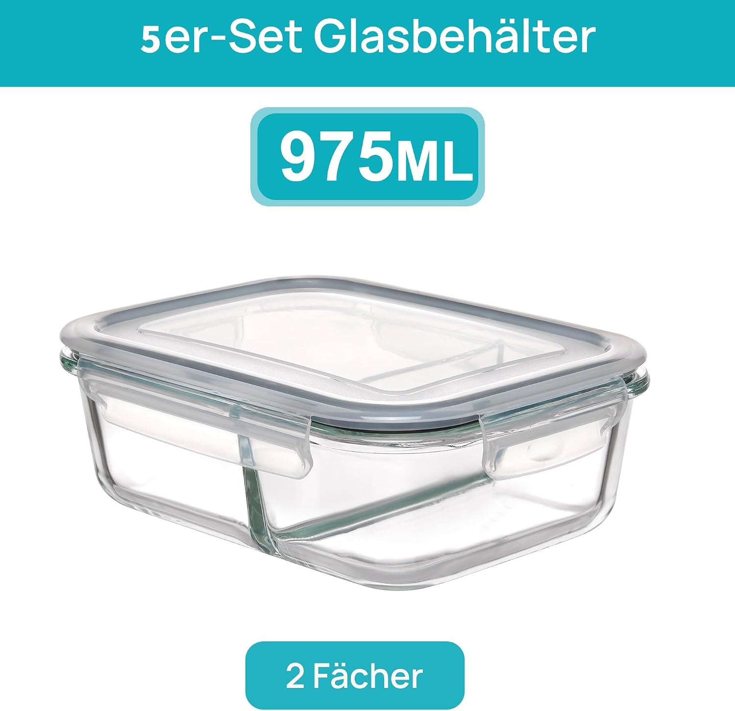 Detalle 2 de Vtopmart 5Pack 975ml Glasbehälter Meal Prep 🍱