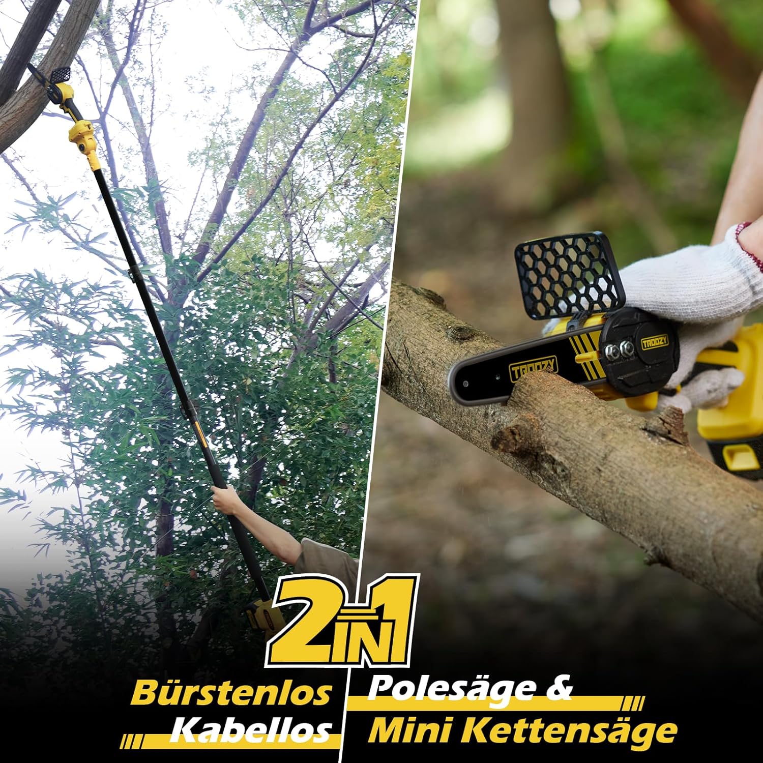 Thumbnail 1 de TROOZY Mini tronçonneuse sur perche 2-en-1 21V 6 pouces