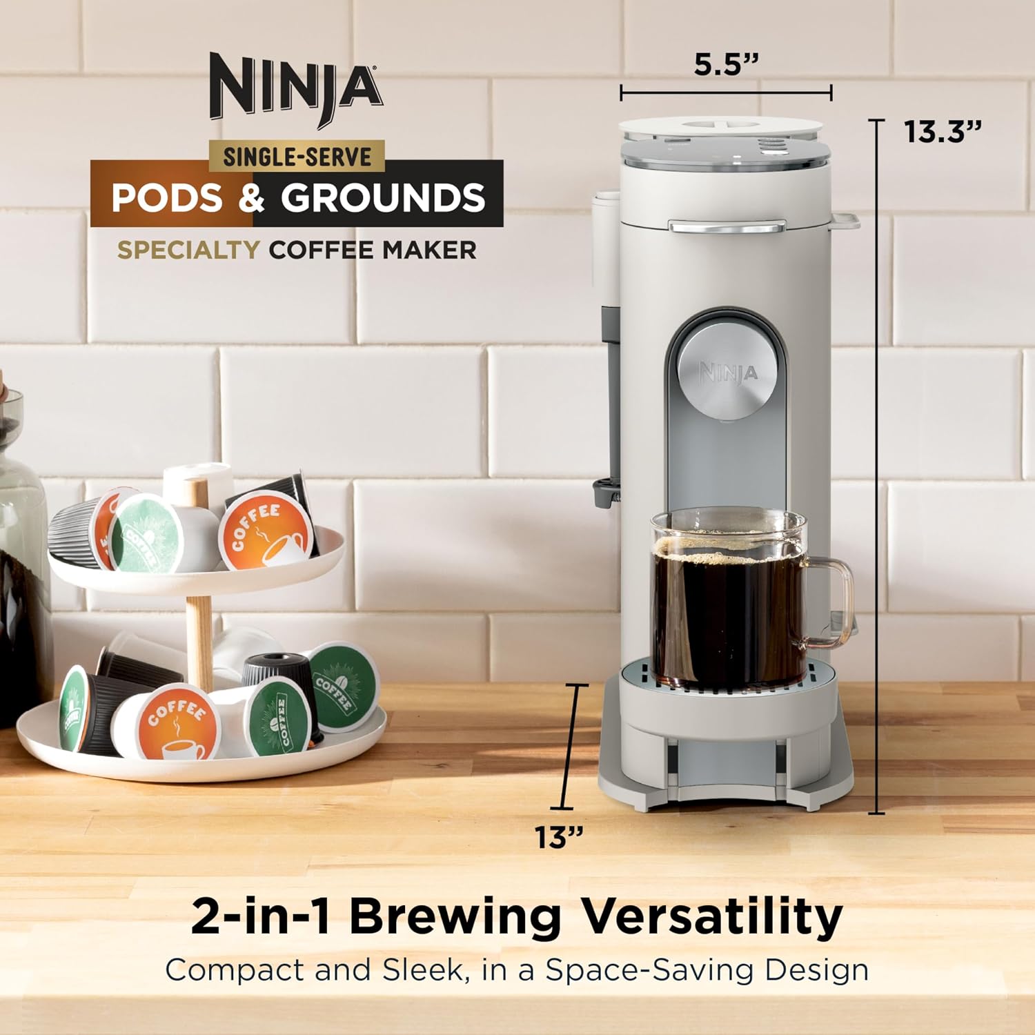 Detalle de Ninja Pod & Grounds: Compact Single-Serve Coffee Maker with Built-In Frother