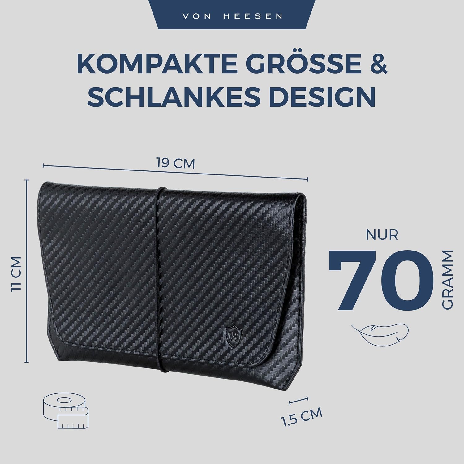 Detalle de VON HEESEN Leder Reisepasshülle mit RFID-Schutz – Carbon Schwarz aus echtem Leder