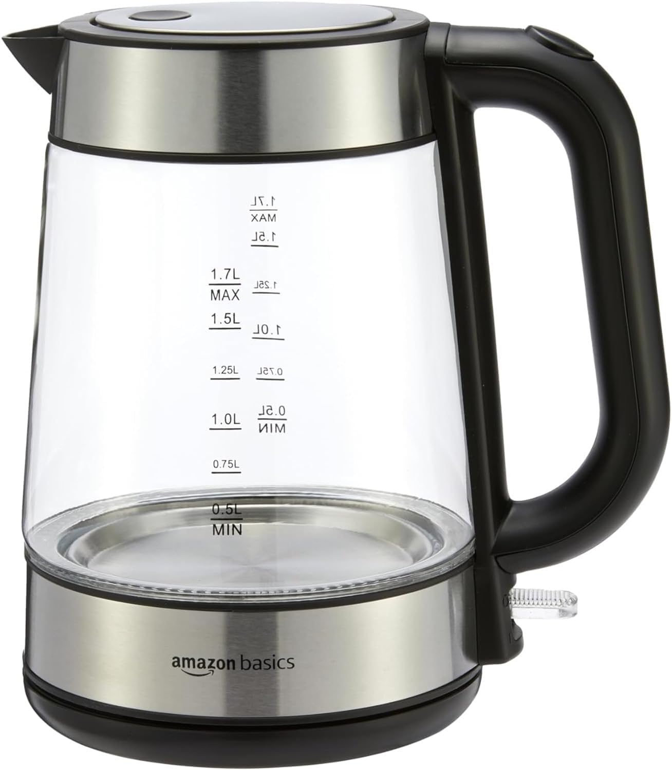 Detalle de Amazon Basics Elektrischer Wasserkocher aus Glas, 1,7 l, 2200 W – zuverlässig und flexibel