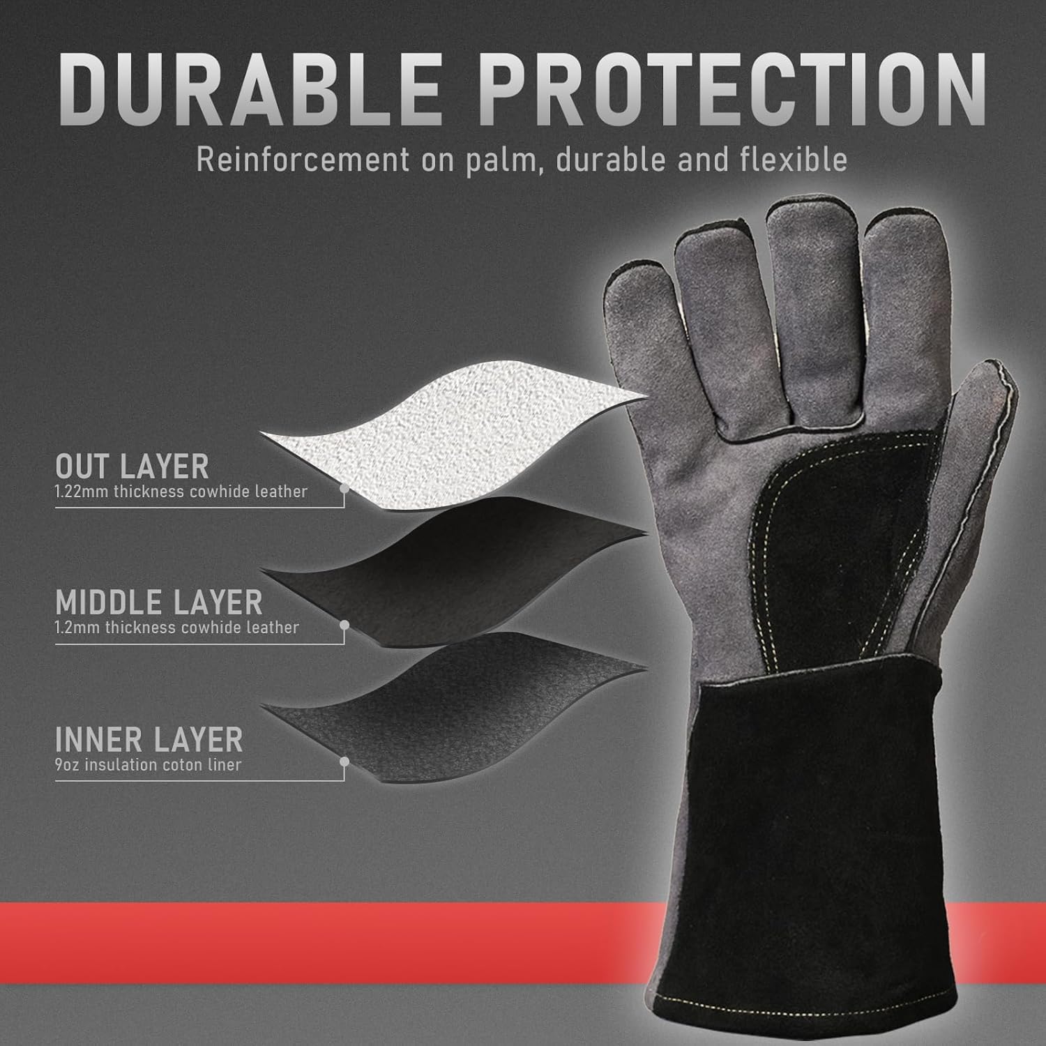 Thumbnail 2 de Gants de Soudeur MIG en Cuir 35 cm YESWELDER – protection renforcée et polyvalence