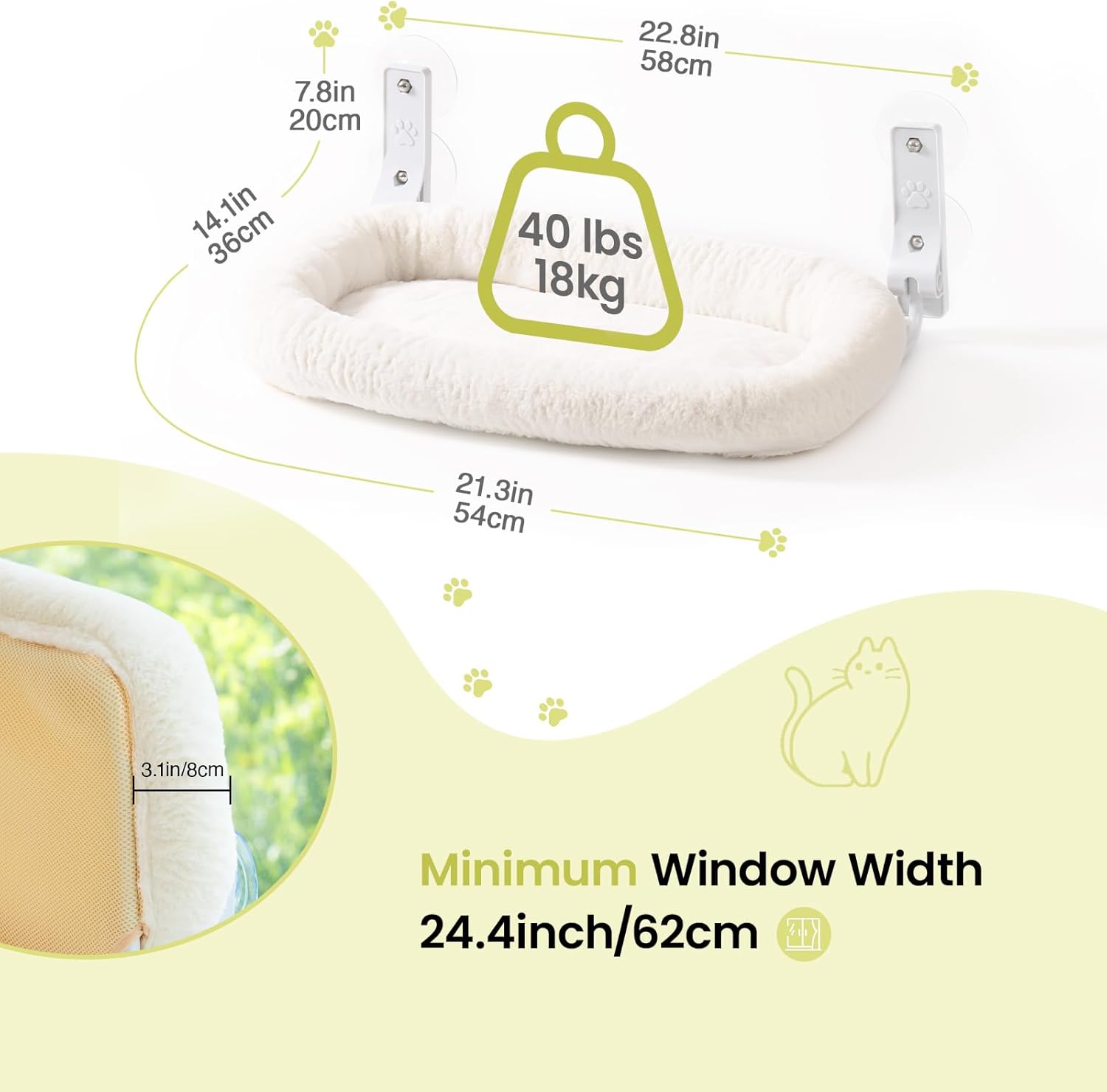 Thumbnail 4 de EDAGNY Hamac élégant pour Chat à fenêtre Pliable – Lit en Peluche avec Housse épaisse Amovible, Structure en Acier Stable Jusqu’à 18 kg (Kaki, M)