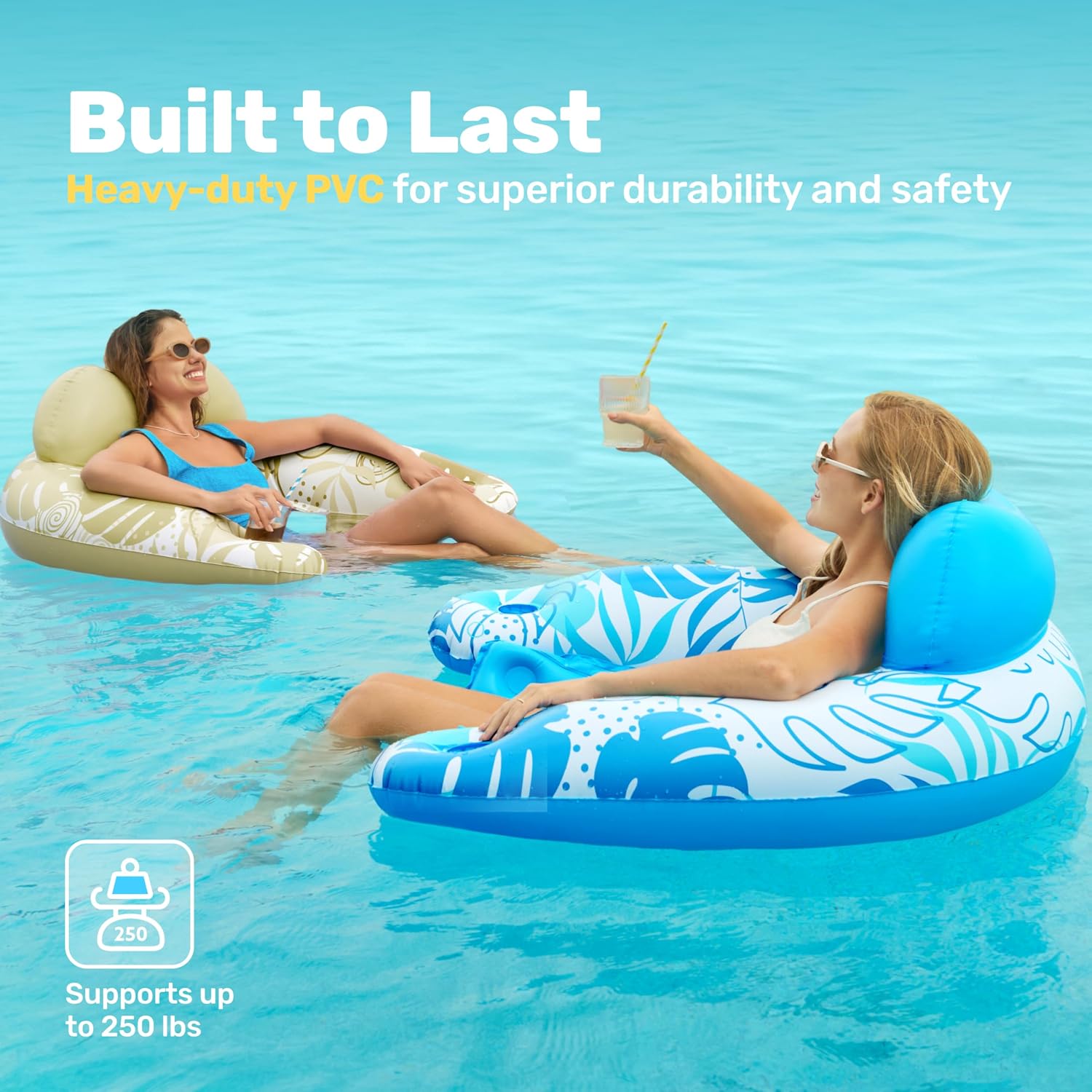 Thumbnail 4 de Sloosh Inflatable Pool Floats for Adults (2-Pack) with Cup Holders, X-Large Pool Chair