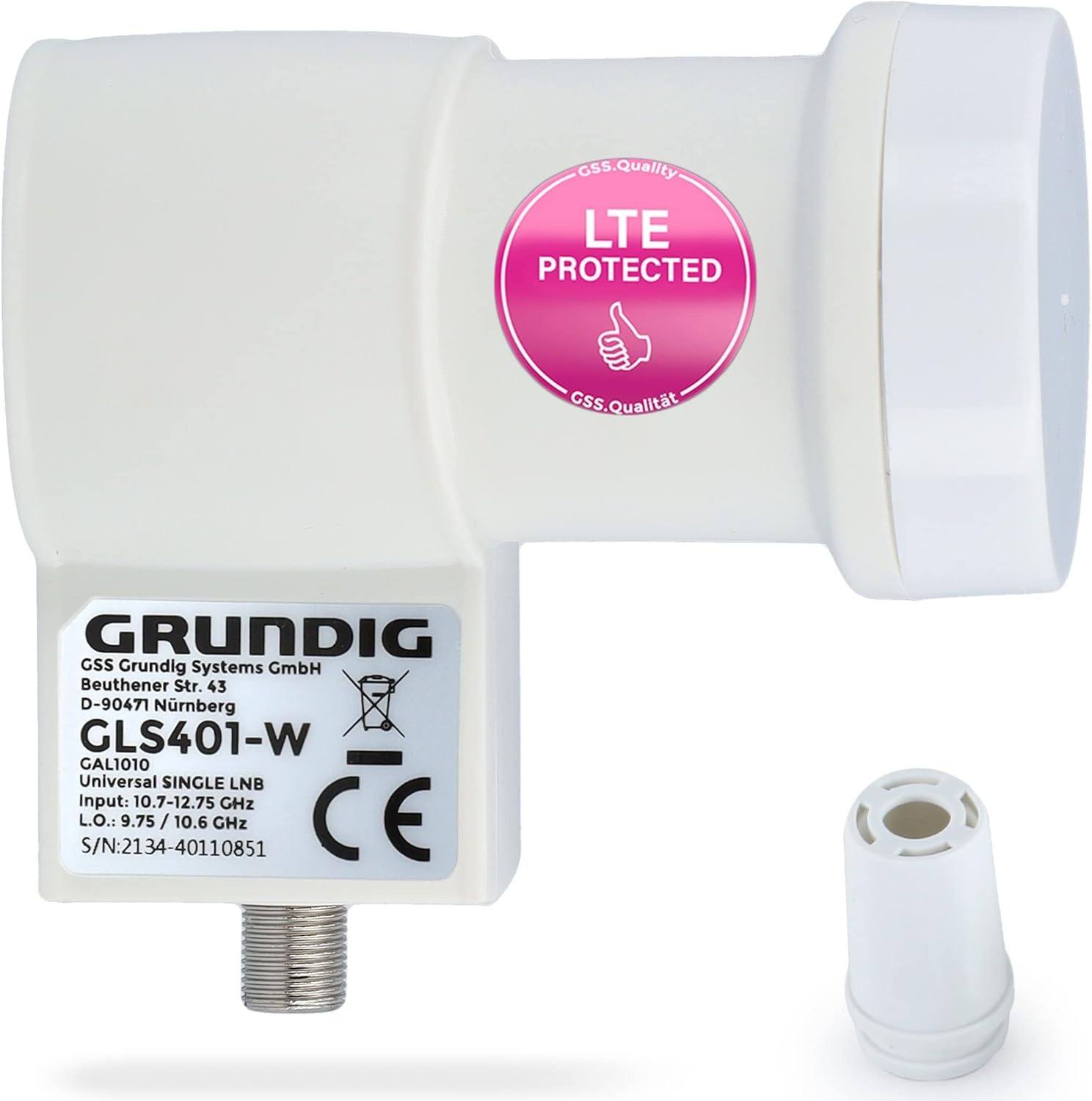 Detalle de GSS Single LNB Weiß mit LTE-Filter – 1 Teilnehmer, wetterfest, Full HD/4K
