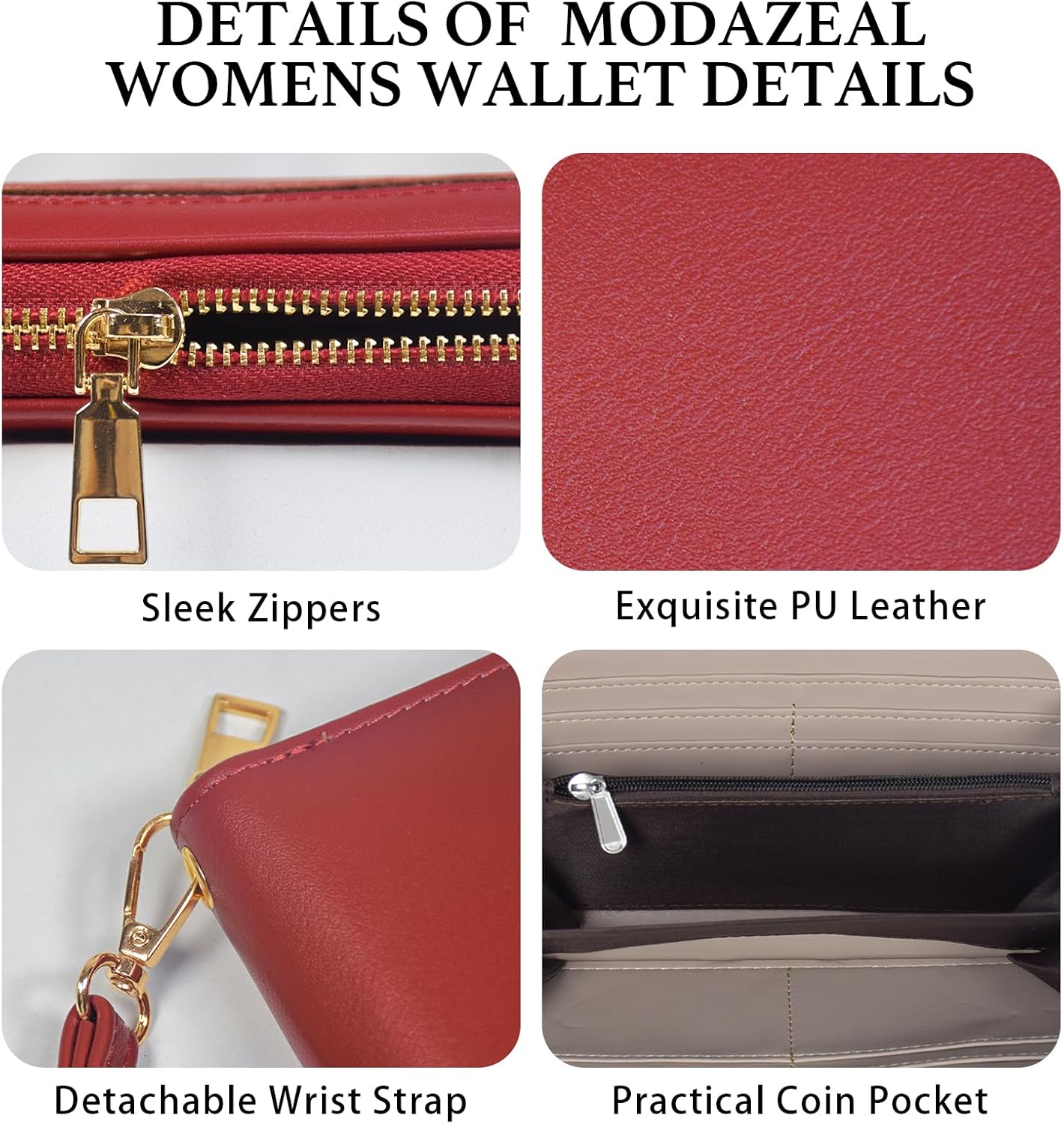 Detalle de ModaZeal Women's Clutch Wallet Long PU Leather Purse with Wristlet Strap