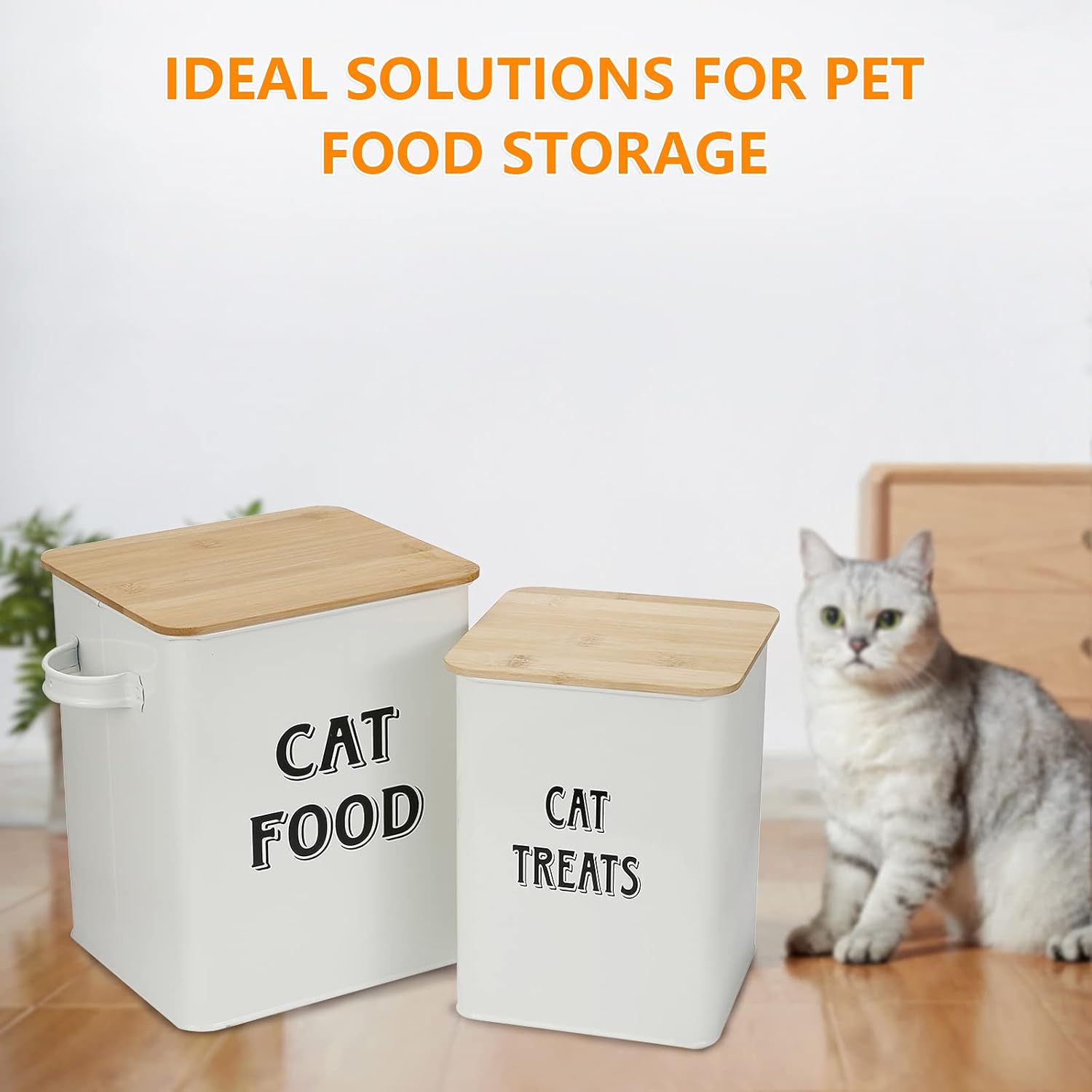 Thumbnail 1 de Pet Food and Treats Containers Set with Scoop (Cats or Dogs) in Beige Powder-Coated Carbon Steel