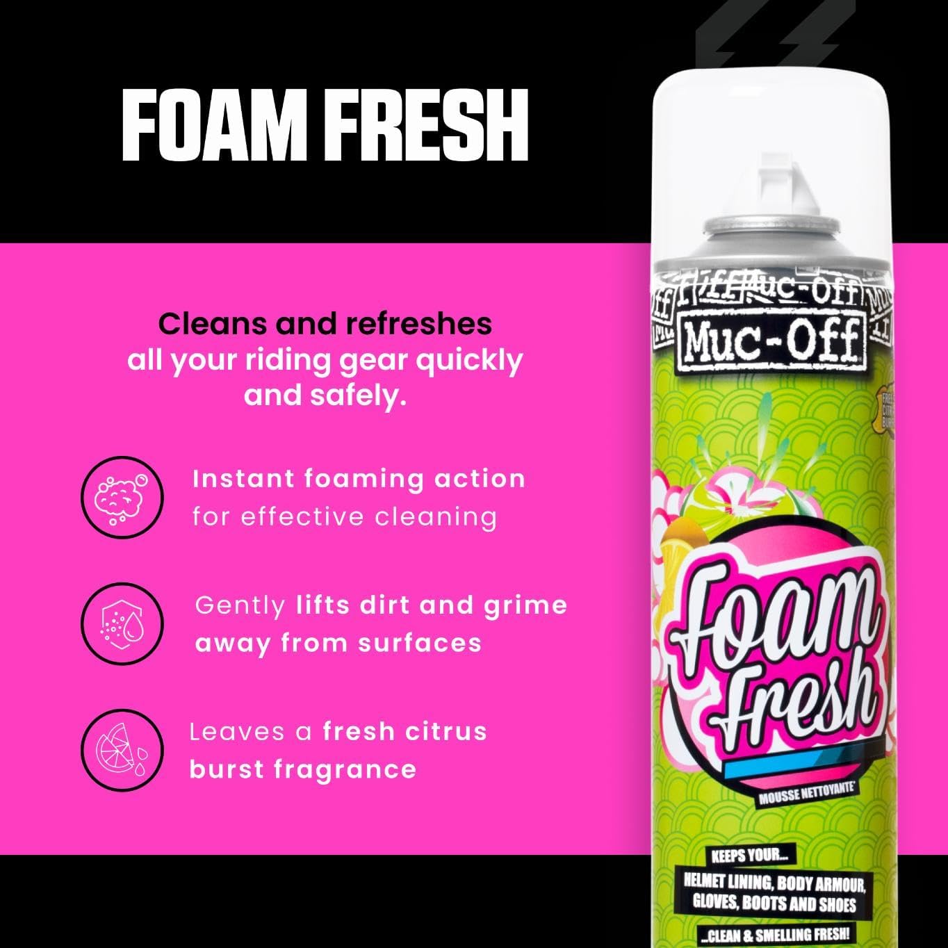 Thumbnail 1 de Muc-Off Foam Fresh-Schaum (400 ml) – schäumendes Sofort-Reinigungsmittel mit Zitrusduft für Helmfutter, Handschuhe und Stiefel