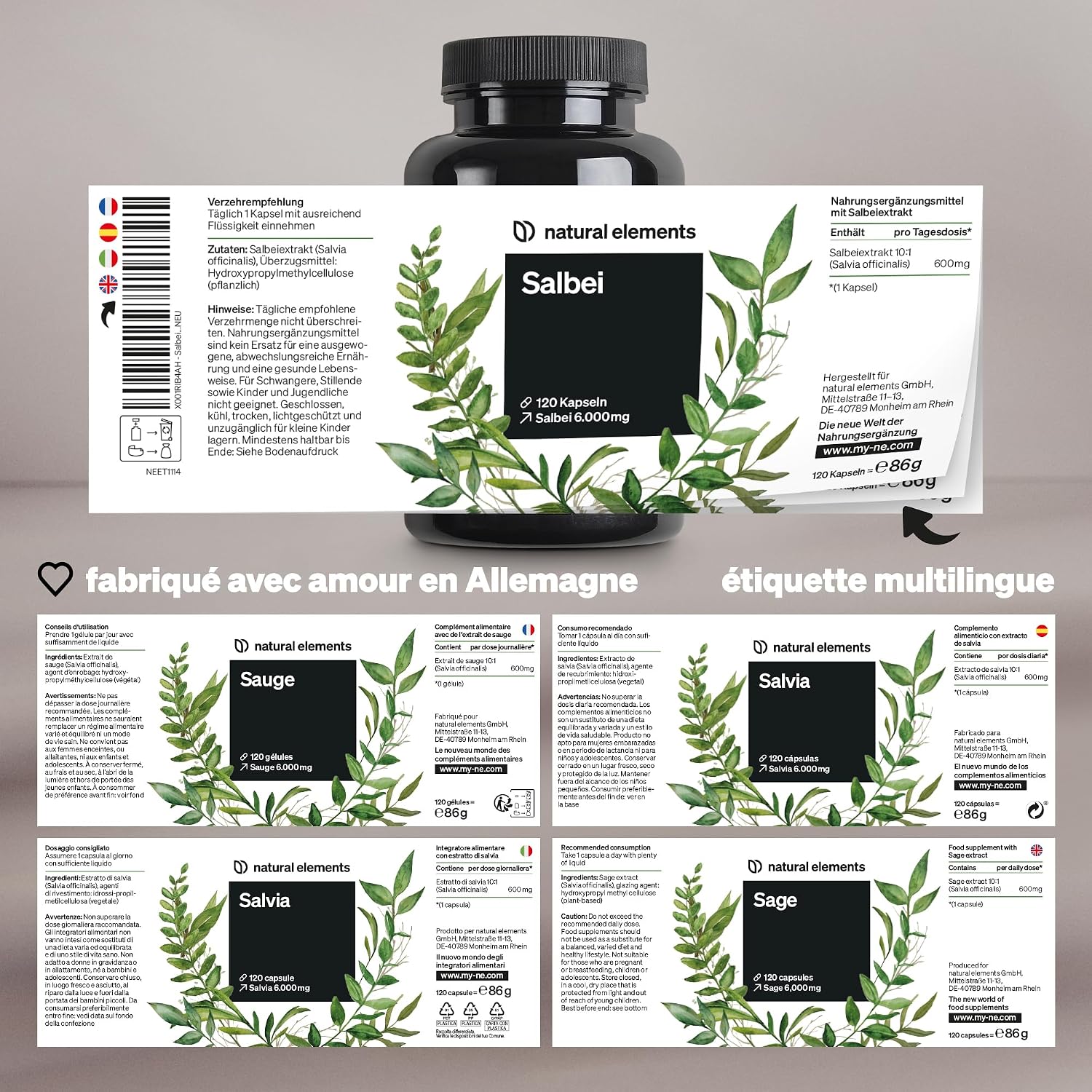Thumbnail 4 de Sauge 120 gélules – extrait de sauge 10:1, 6 000 mg par dose journalière