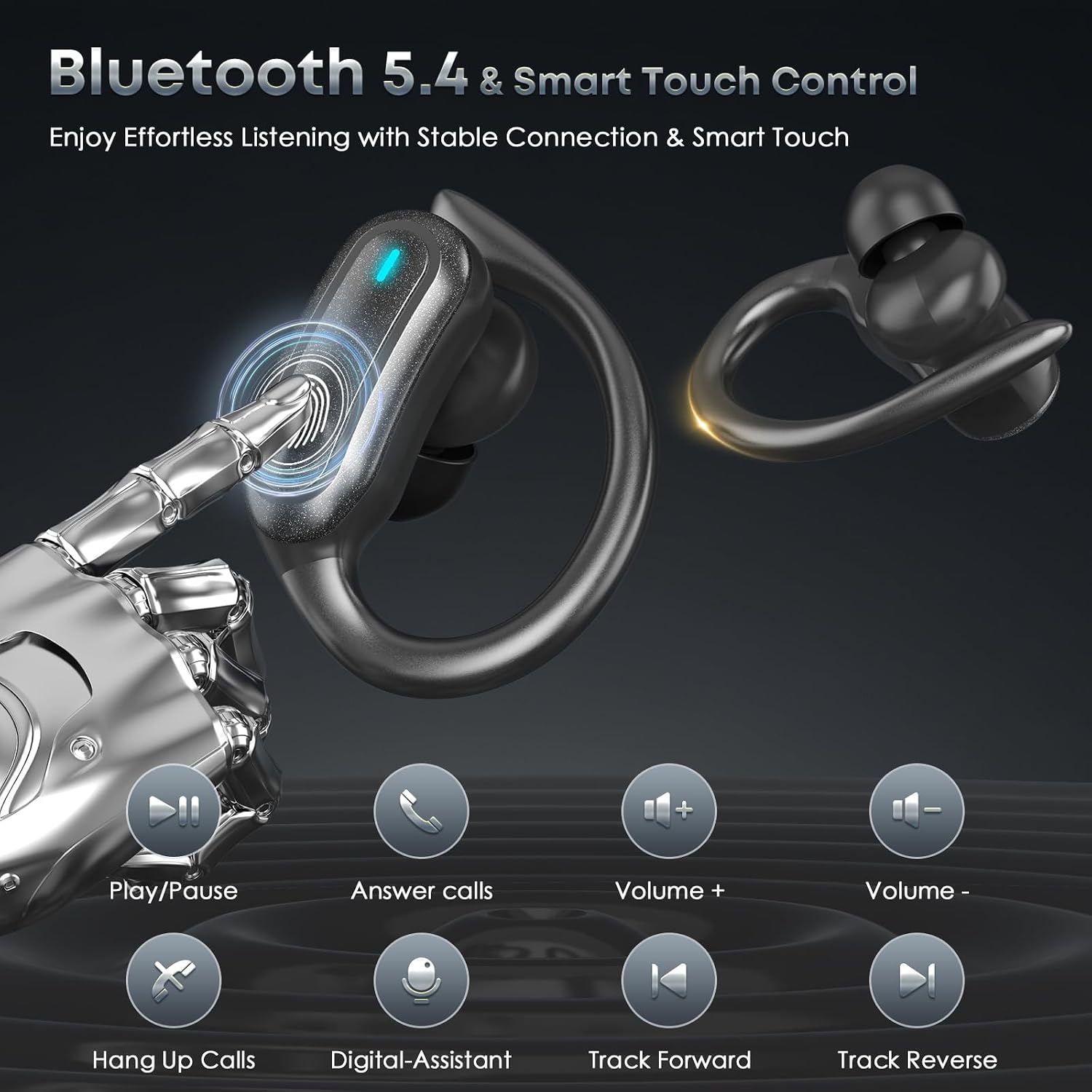 Detalle de TRAUSI i27 Wireless Earbuds with Earhooks, 54-Hour Case Playback and IPX7