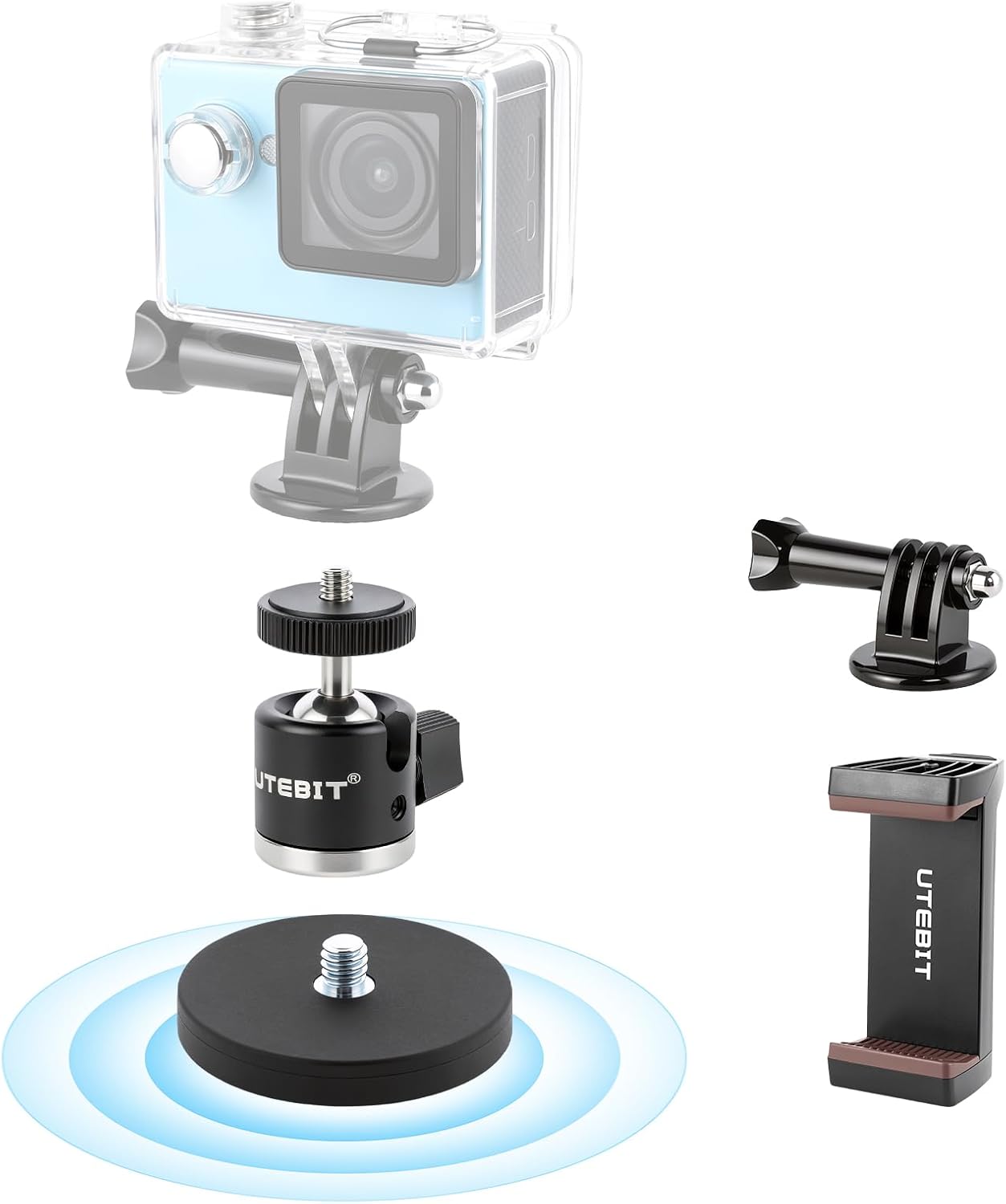 Detalle de UTEBIT 43mm Magnetic Camera Mount with 360° Rotating Ball Head
