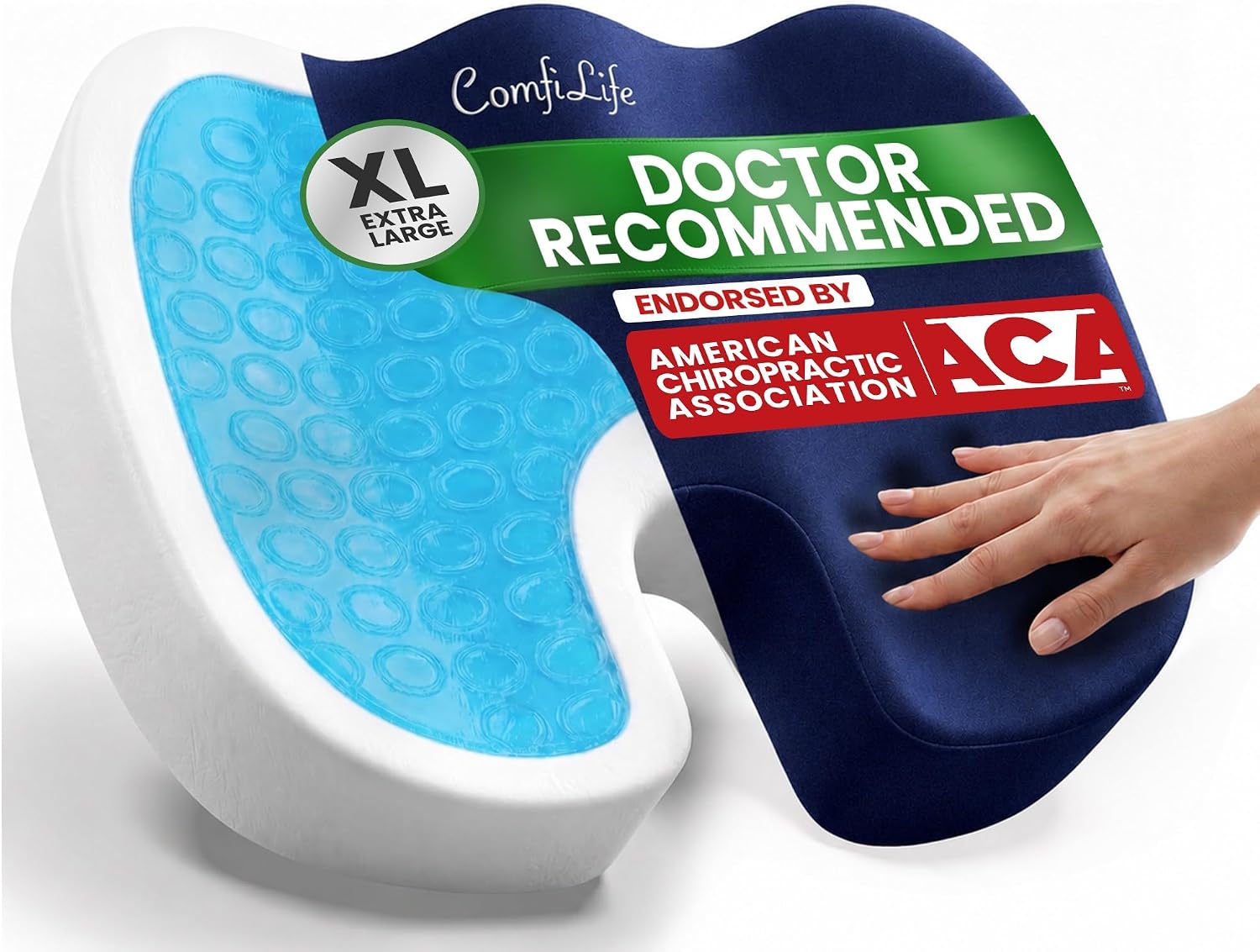Detalle de ComfiLife Extra Large Gel Enhanced Seat Cushion, Gel Memory Foam, Navy