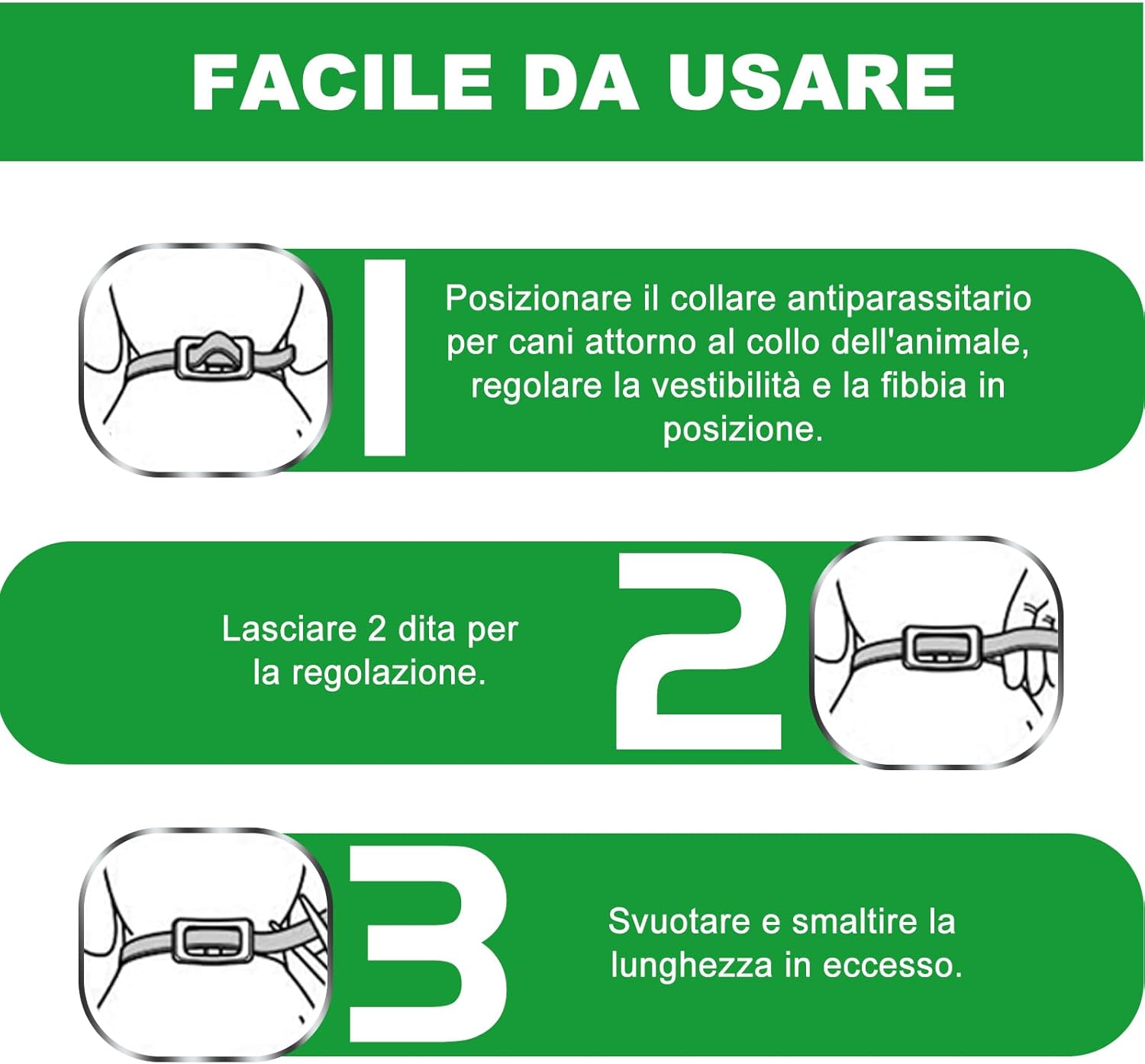 Detalle 2 de Collare antiparassitario per Cani 65 cm – protezione naturale 12 mesi, impermeabile e regolabile
