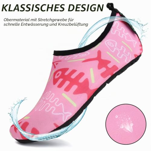 Detalle de SAGUARO Aquaschuhe Mädchen/Jungen – Schnelles Trocknen, rutschfeste Sohle, Pink Fischgräte Gr. 32/33