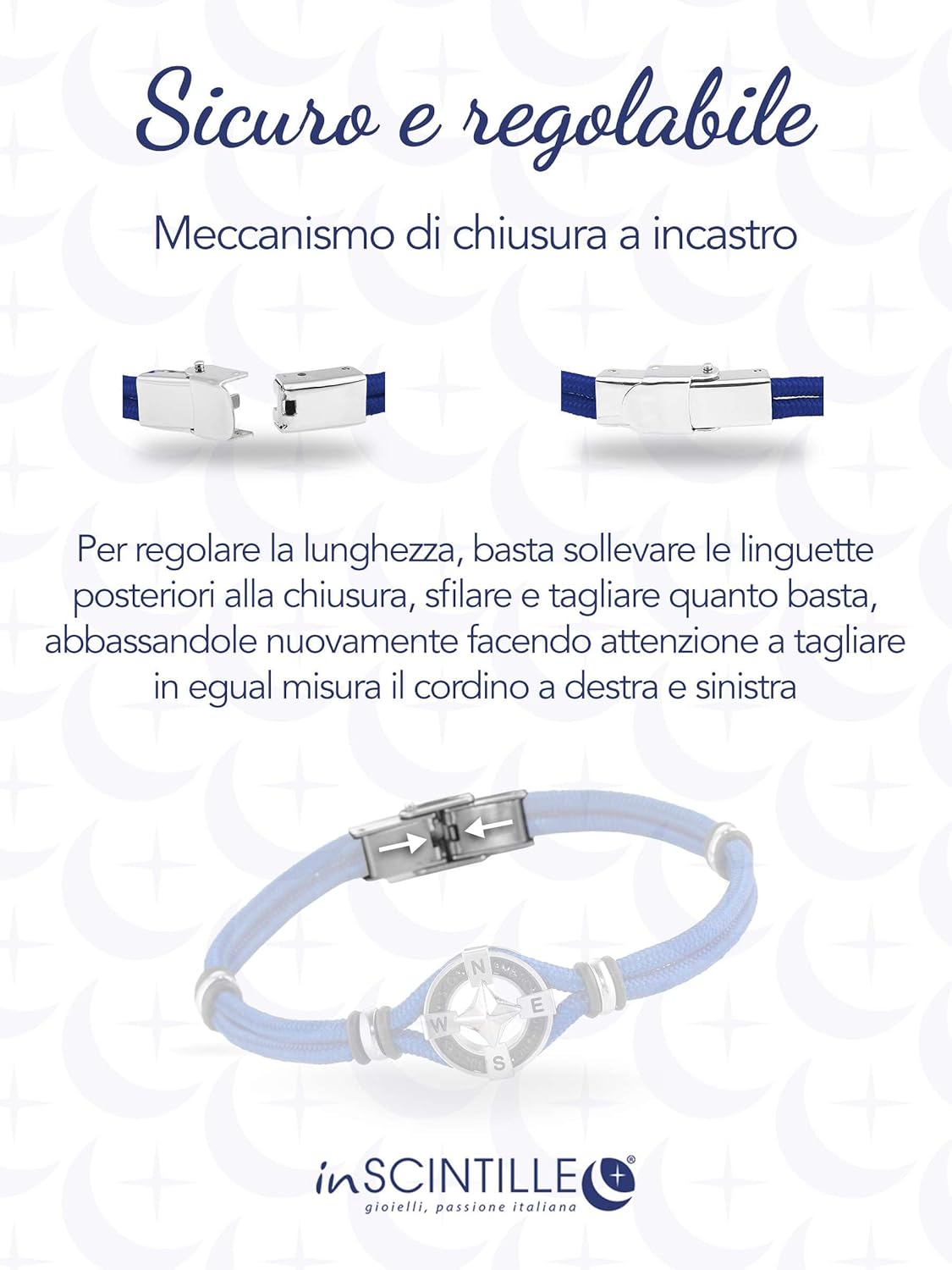 Detalle 2 de inSCINTILLE Bracciale Uomo in Acciaio Simboli Nautica Rosa dei Venti, Regolabile 18–22 cm – Confezione Regalo Inclusa