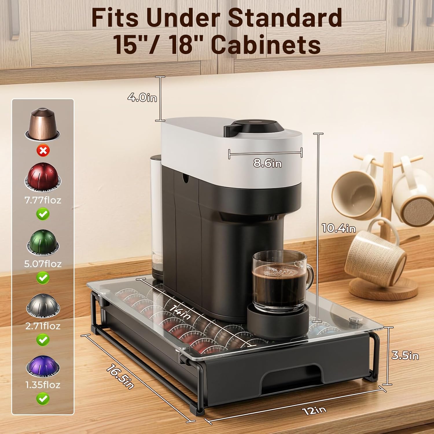 Thumbnail 2 de EVERIE Coffee Pod Drawer Organizer for Nespresso Vertuo Capsules (Pull-Out Drawer, Holds Up to 40/52)