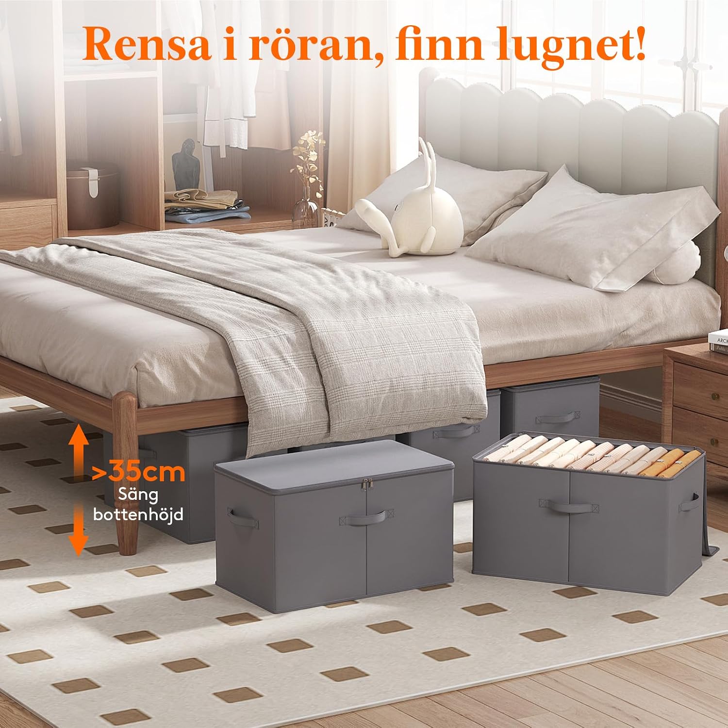 Detalle de Lifewit 24300 förvaringslådor i tyg, 6-pack med dragkedja, grå, 56 x 33 x 32 cm