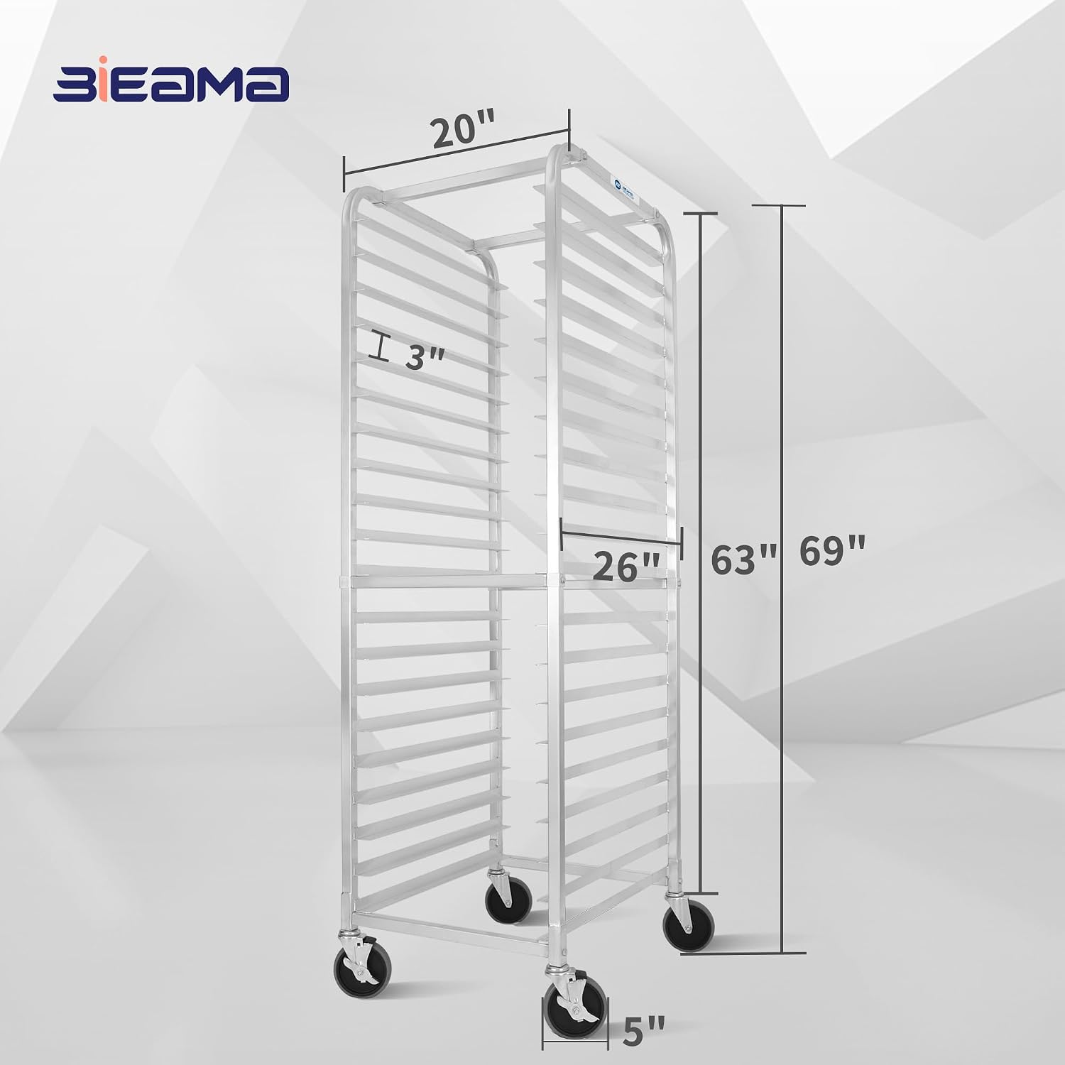 Detalle 2 de BIEAMA 20-Tier Aluminum Sheet Pan Rack – NSF Full-Size, 4-Wheel Bakery Cooling Rack