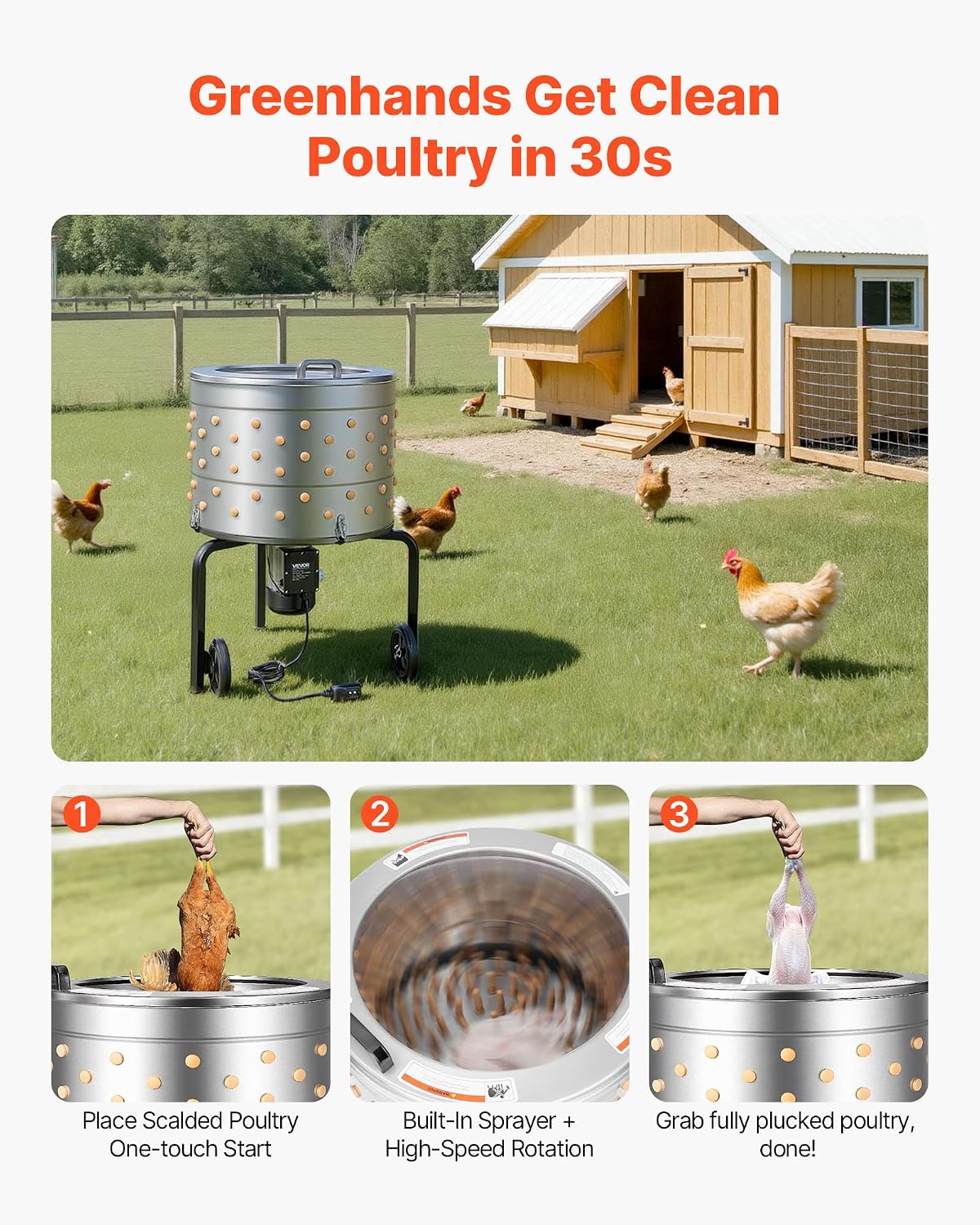 Thumbnail 5 de VEVOR Chicken Plucker, 25.6-Inch Drum