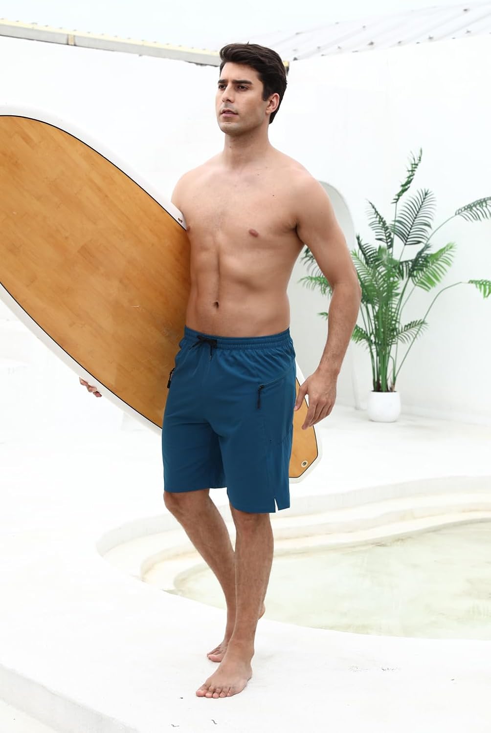 Detalle de Tansozer Men’s Swimming Shorts with Liner and Zipper Pockets – Quick Dry Boardshorts