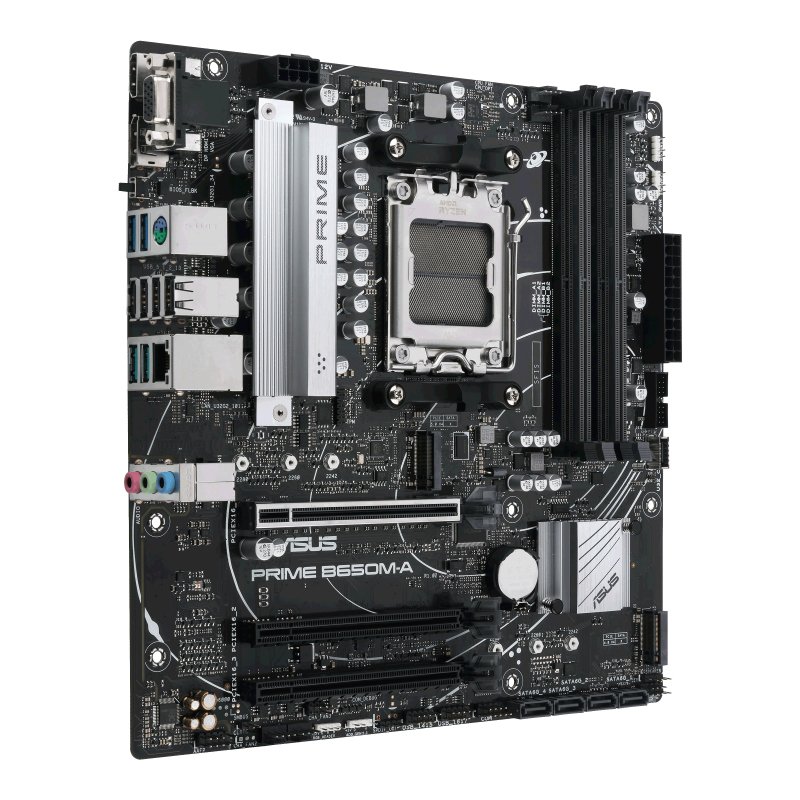 Detalle de ASUS PRIME B650M-A: placa base AM5 para Ryzen 7000, compatibles DDR5 y USBs modernos