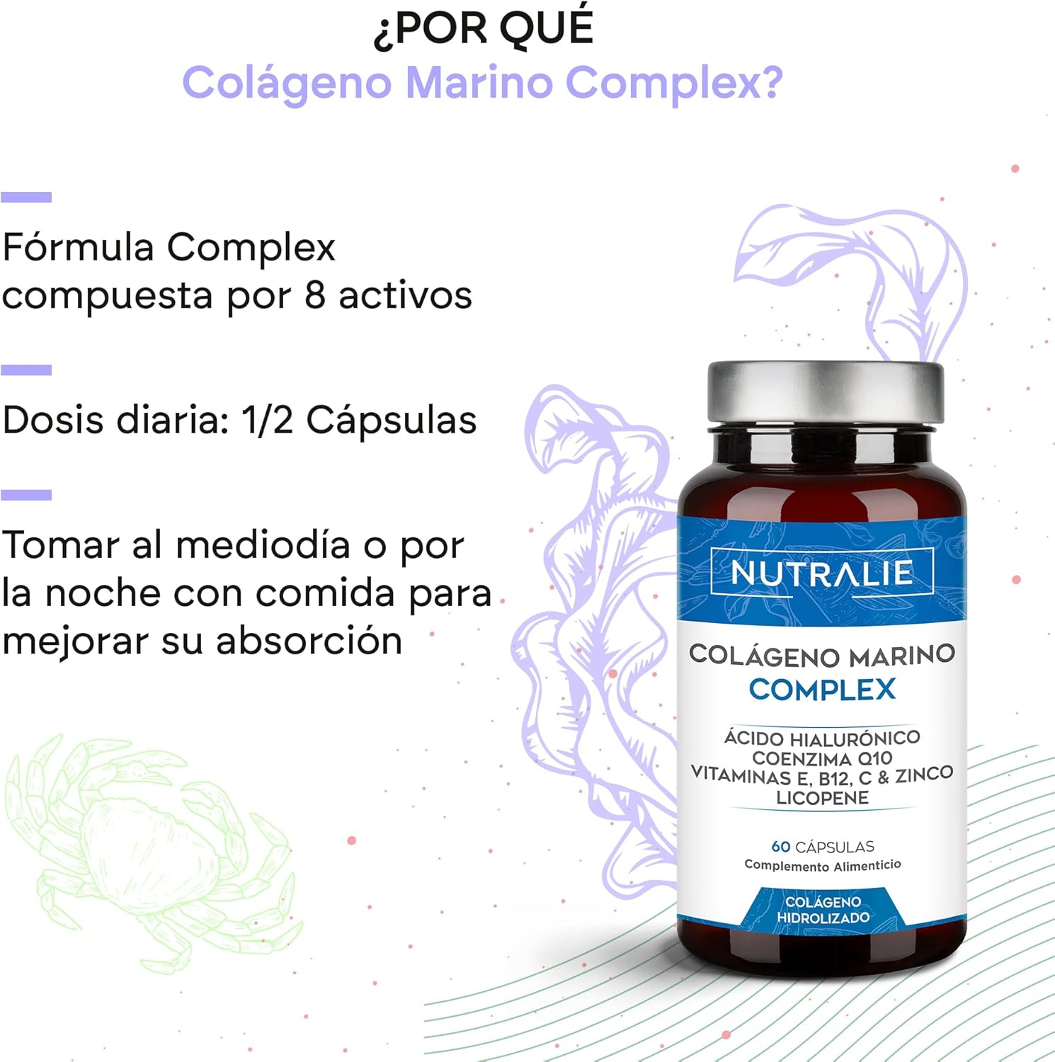 Detalle de Nutralie Colágeno Marino y Ácido Hialurónico 💧 60 Caps
