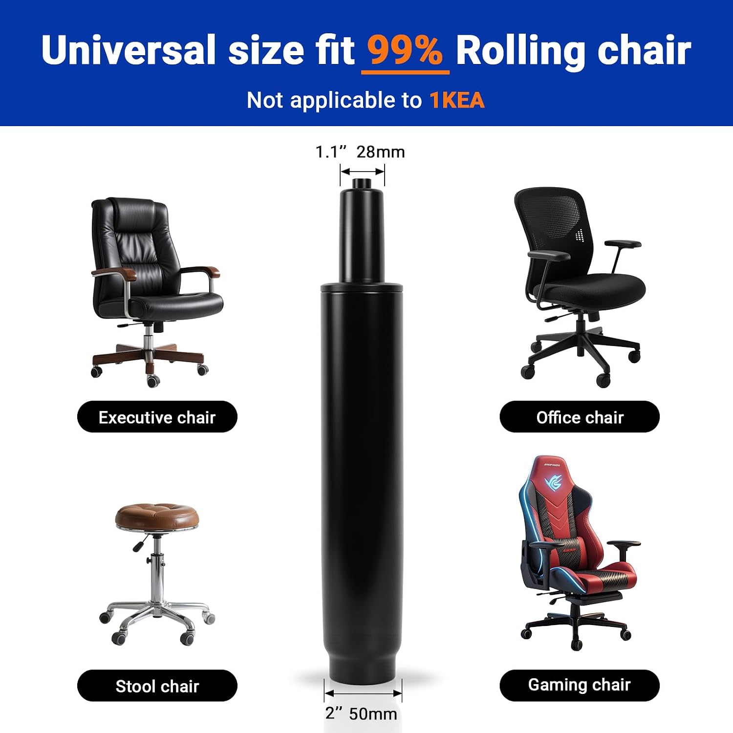 Thumbnail 5 de Rythalix RX-GAS-LIFT-S100-15-BLACK-CA-v1 Chair Cylinder, Top-Activated