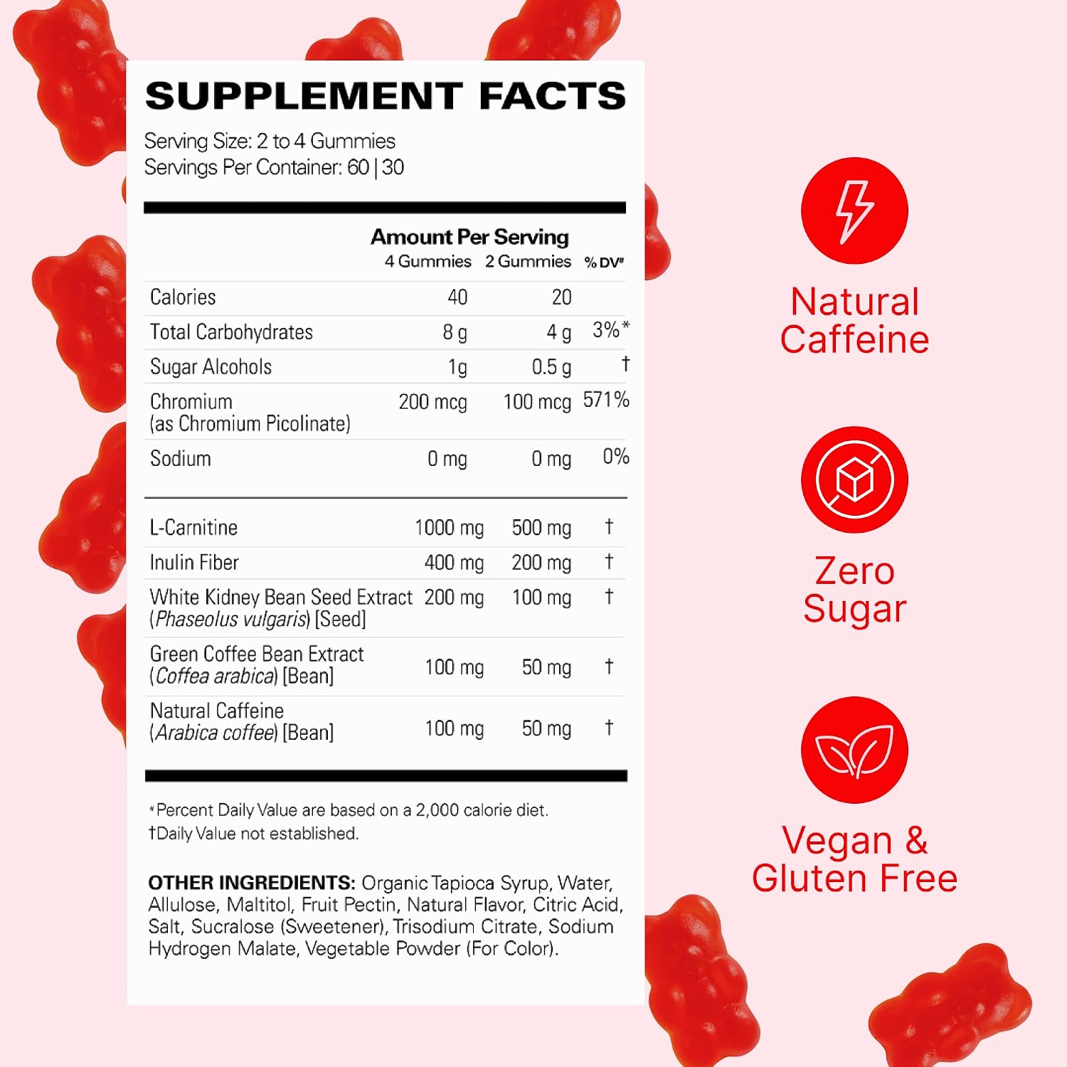 Detalle 2 de EHP Labs OxyShred Pre-Workout Energy Gummies, Strawberry, 100mg Caffeine