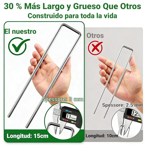 Detalle de Amagabeli: Juego de 200 estacas galvanizadas para jardín, 150 mm, punta achaflanada