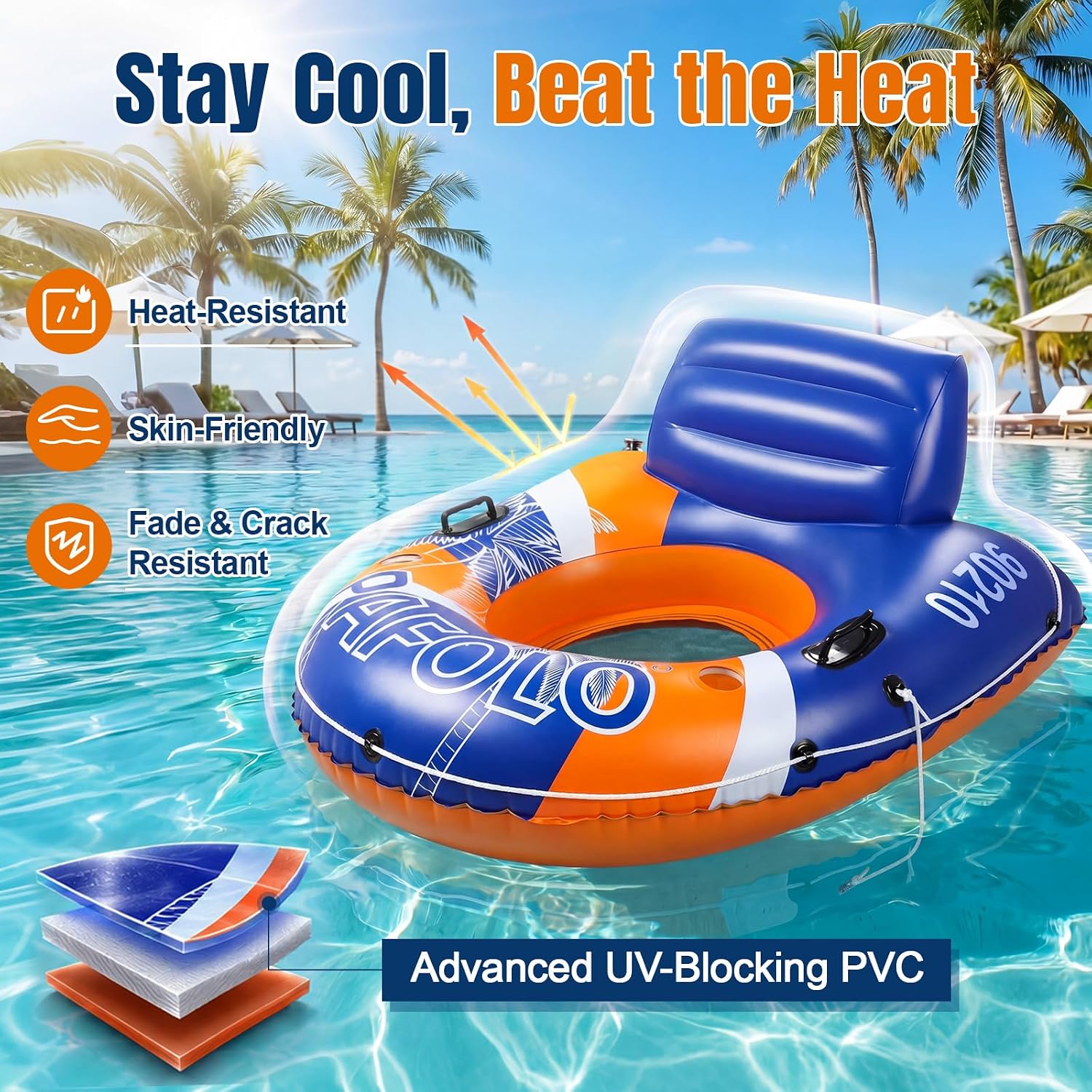 Detalle 2 de PAFOLO River Floats for Adults — 53” Heavy-Duty River Tube with Cup Holders, Mesh Seat & Safety Features