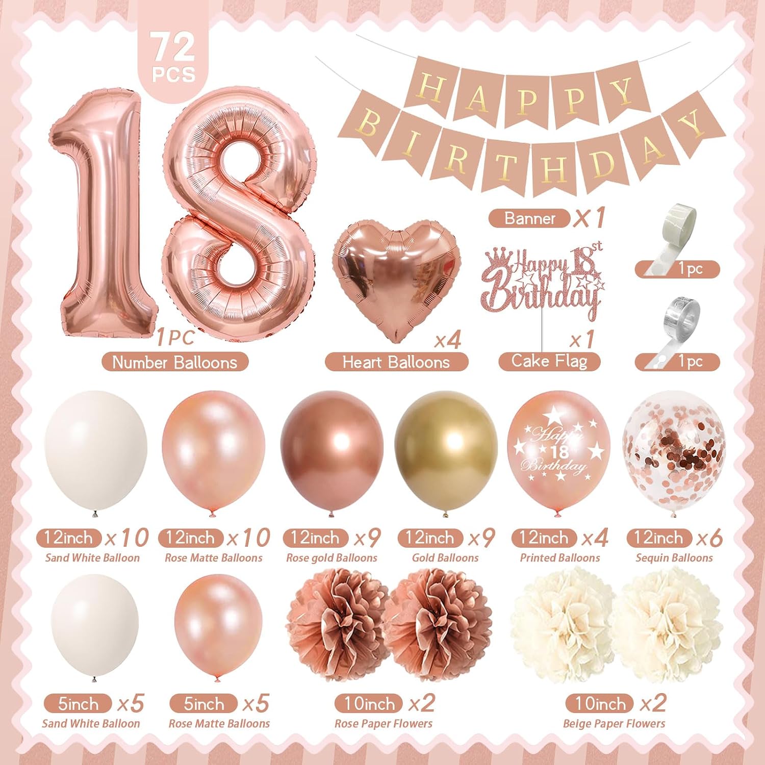 Detalle de Decoration Anniversaire 18 Ans Fille : ballon or rose, arche et bannière « Joyeux Anniversaire »