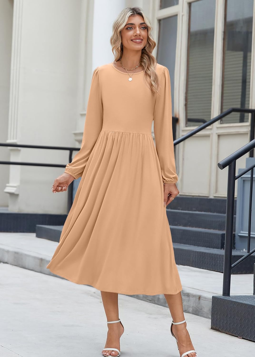 Detalle 2 de Zeagoo Long Sleeve Boho Midi Dress with Pockets