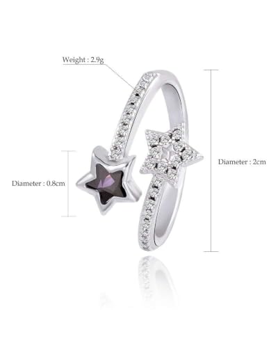 Detalle de Zikichiky Silver Amethyst Cubic Zirconia Double Star Adjustable Ring