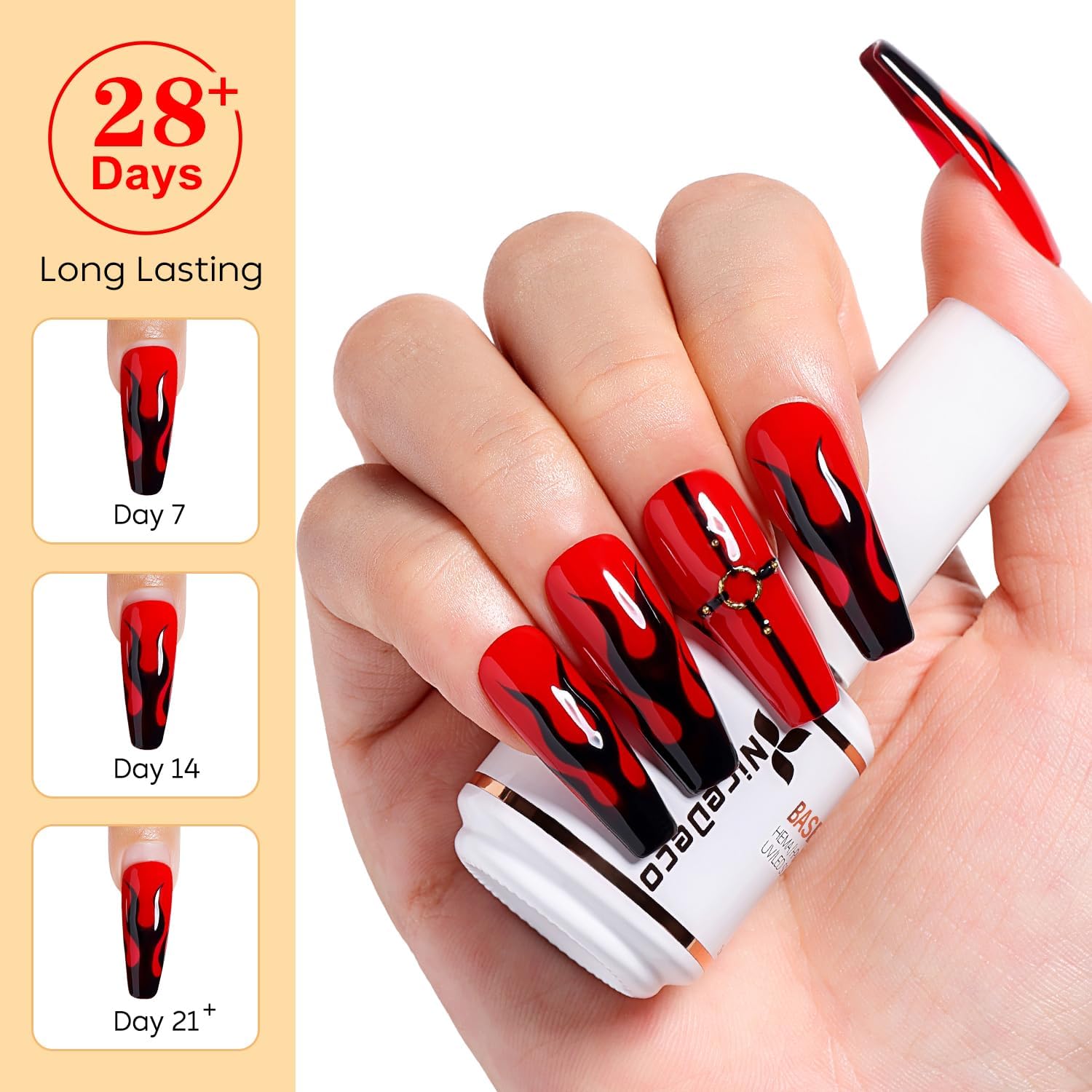 Detalle de Nicedeco Base e Top Coat Semipermanente per Unghie – Kit Gel Soak Off 15 ml (Base + No Wipe Top Coat) Vegano