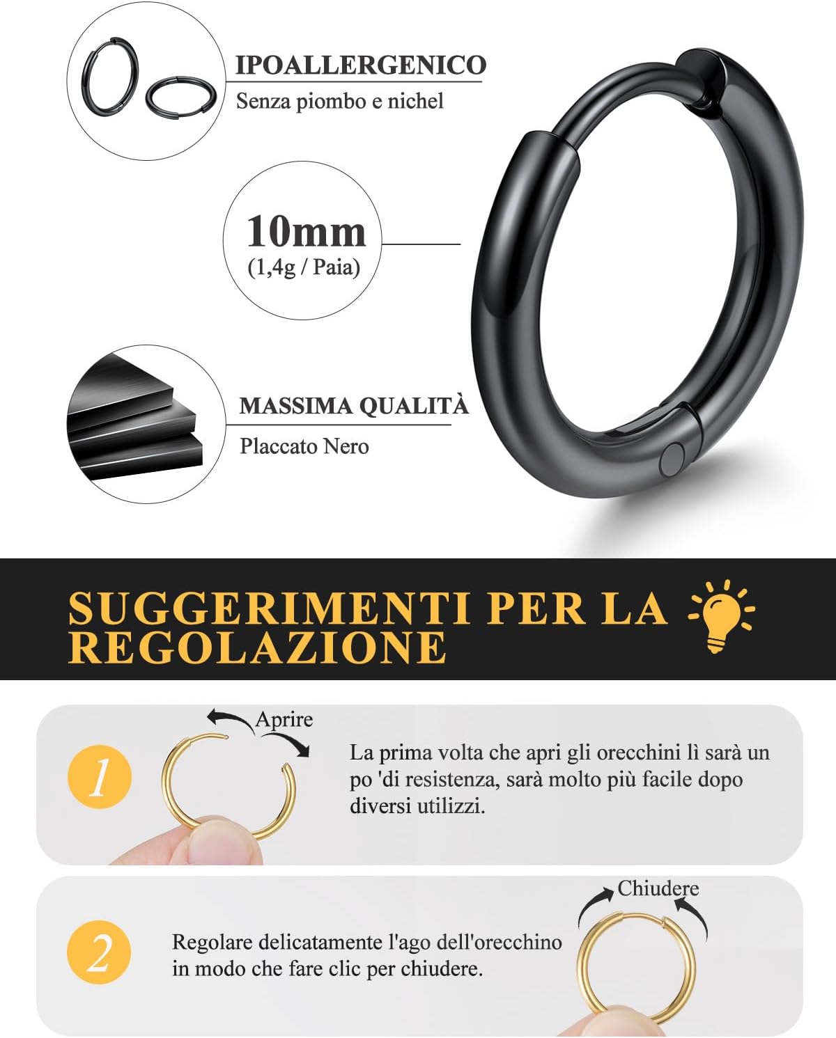 Detalle 2 de U7 Orecchini cerchio 12 mm nero