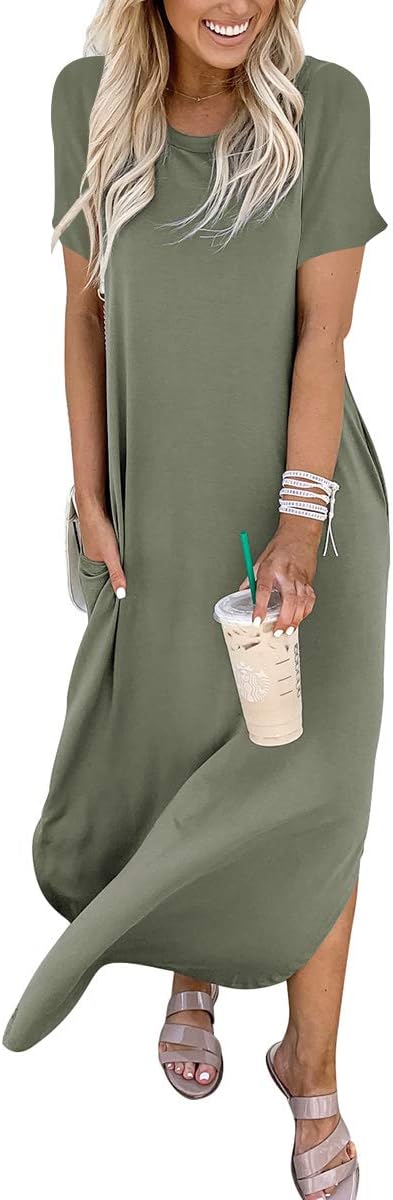 Detalle de ANRABESS Women's Summer Maxi Dress: Loose Fit, Short Sleeves, Beach-Ready Sundress