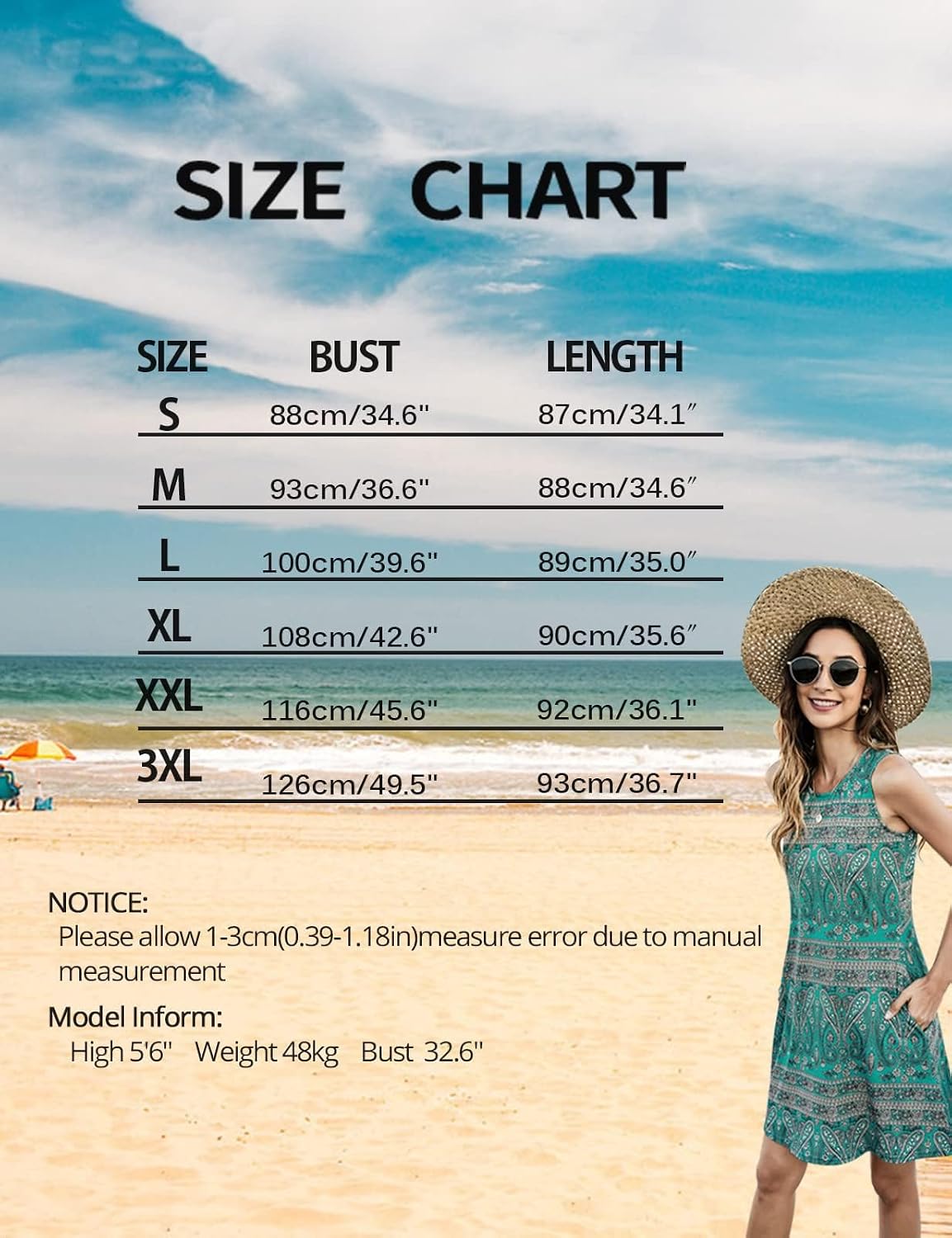 Detalle de BDTECAOR Sommerkleider Damen Ärmellos Blumen T-Shirt Strandkleid – locker, knielang mit Taschen