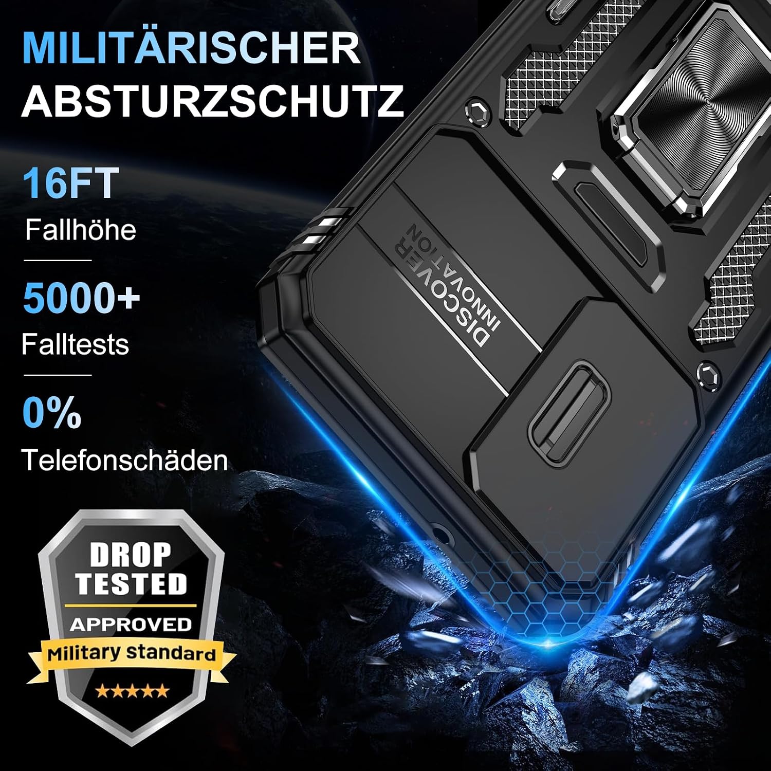 Detalle de Handyhülle mit Slide Camera Schutz für Samsung Galaxy S24 Ultra – 360° drehbarer Metallring, Stoßfest, inkl. Kameraschutz