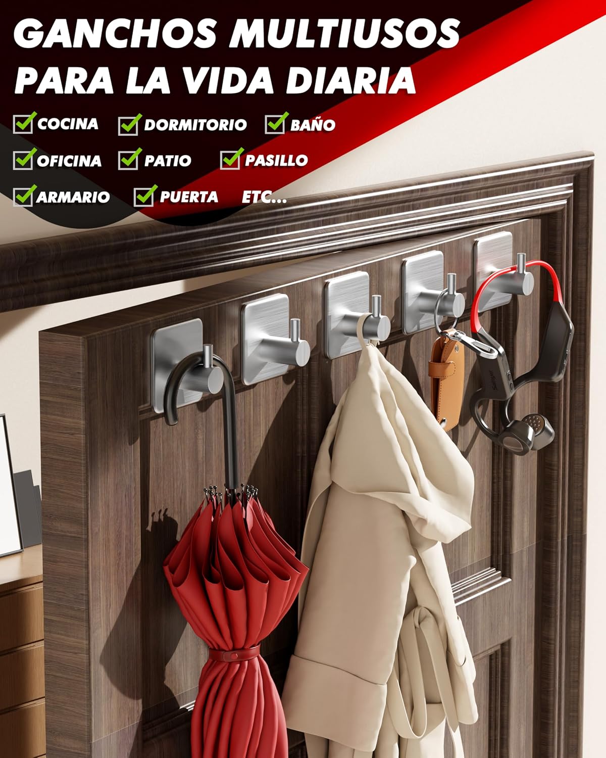 Thumbnail 5 de Auxmir Ganchos adhesivos para pared 6 piezas