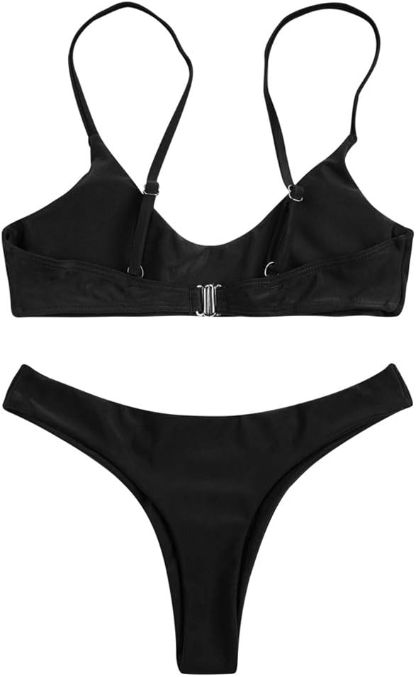 Detalle de SherryDC Women's Solid Scoop Neck Push Up Padded Brazilian Thong Bikini Swimwear