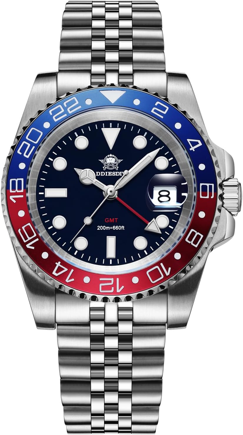 Detalle de ADDIESDIVE GMT Orologio da Uomo Diver 200M, Quarzo Svizzero 515-24H, Acciaio Inossidabile, GMT a Doppel Zeitzone