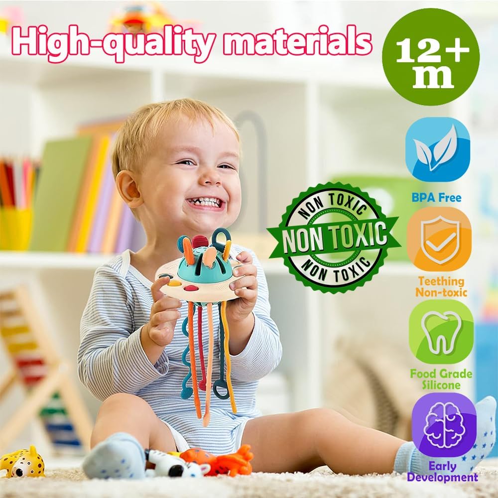 Thumbnail 3 de Jokooan Montessori Spielzeug für Babys – Multisensorisches Silikon-Motorikspielzeug mit Zugschnur (6–12 Monate)
