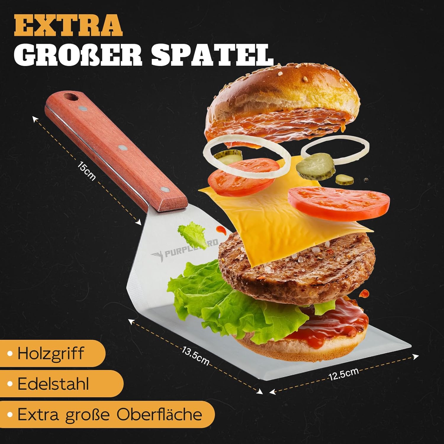 Thumbnail 2 de PURPLEBIRD Grillspachtel-Set aus Edelstahl mit großer Grillwender für Smash Burger