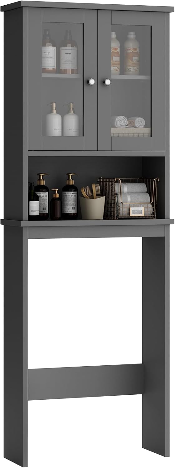 Thumbnail 6 de Shintenchi Over-the-Toilet Storage Cabinet, Grey, Adjustable Shelf and Glass Door