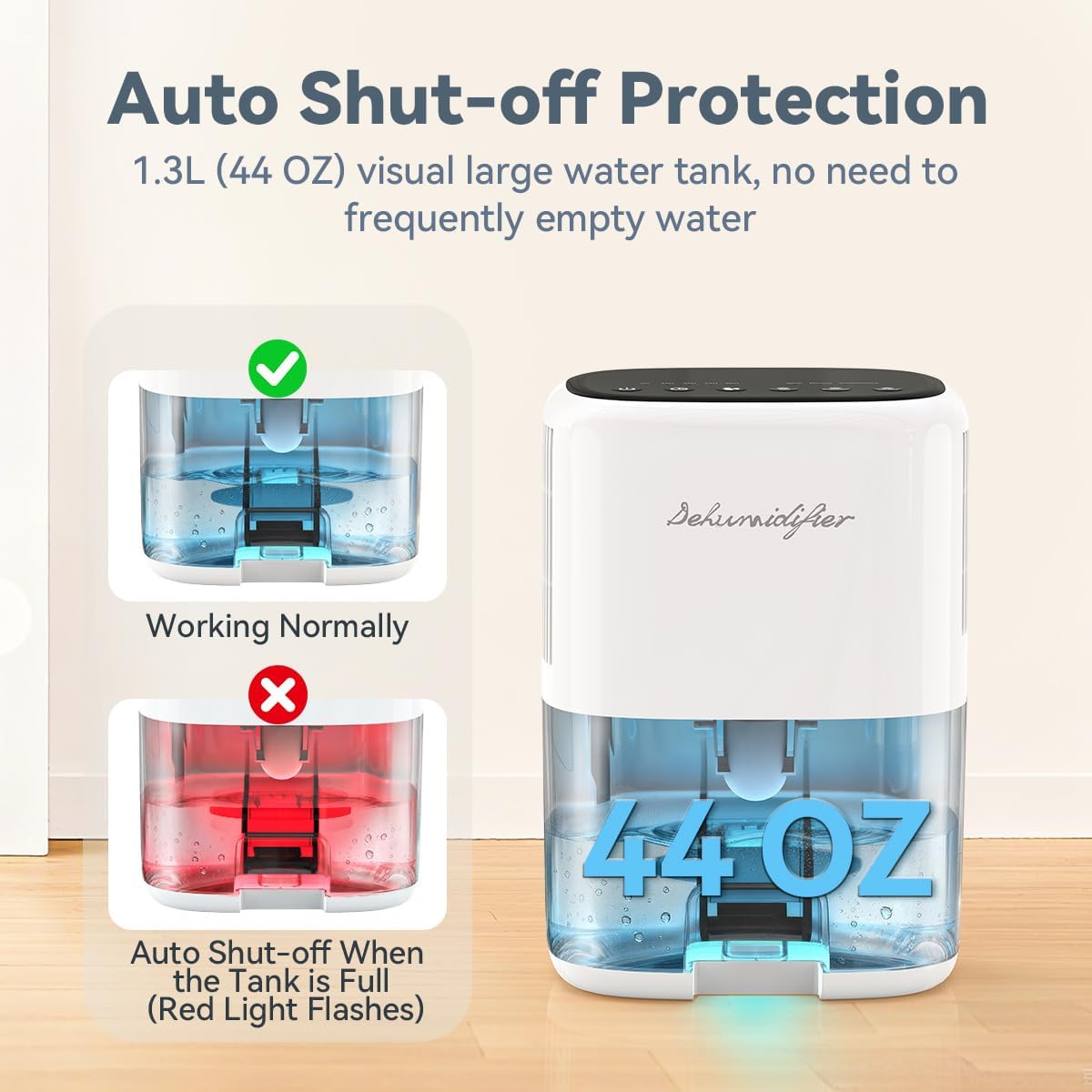 Thumbnail 2 de Small Dehumidifier for Home with 44OZ Tank, Auto Off & Defrost – 5 Timers, 3 Modes, 10 Color Lights