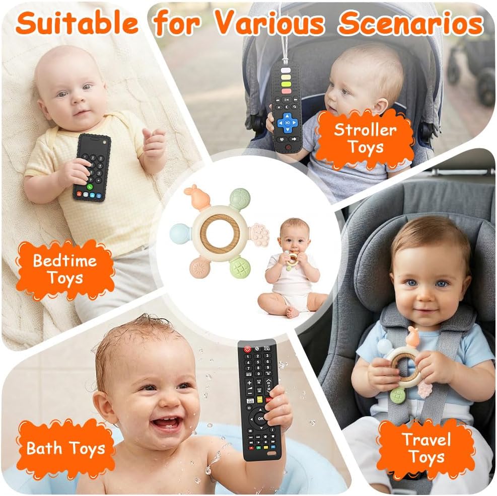 Thumbnail 6 de DiULi Dentizione Sollievo Dentiera Giocattoli in Silicone alimentare per bambini 3-6-12 mesi, con telecomando in silicone